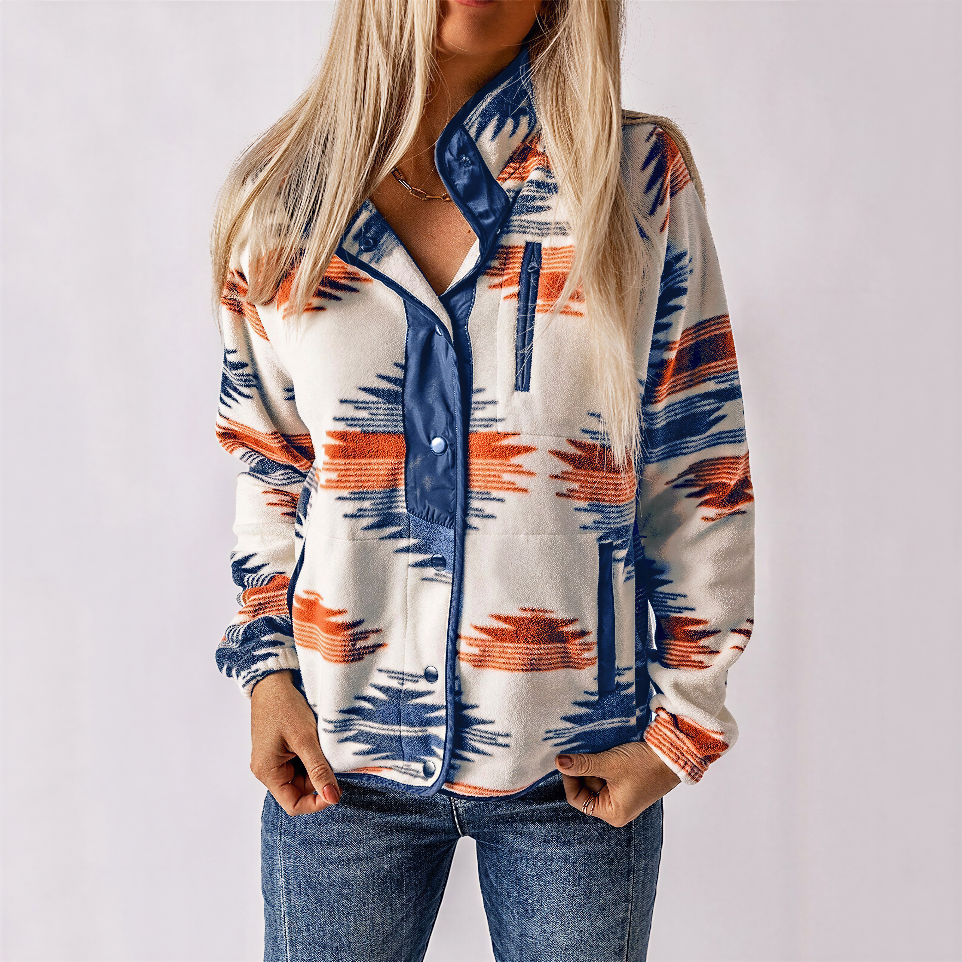 Pullover con Zip e Motivo Tribale | Stile Boho | Donna