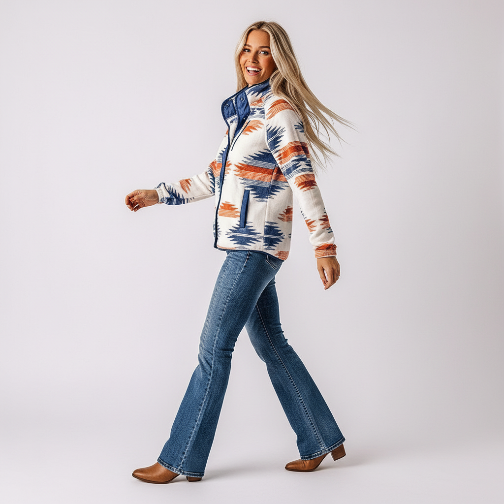 Pullover con Zip e Motivo Tribale | Stile Boho | Donna