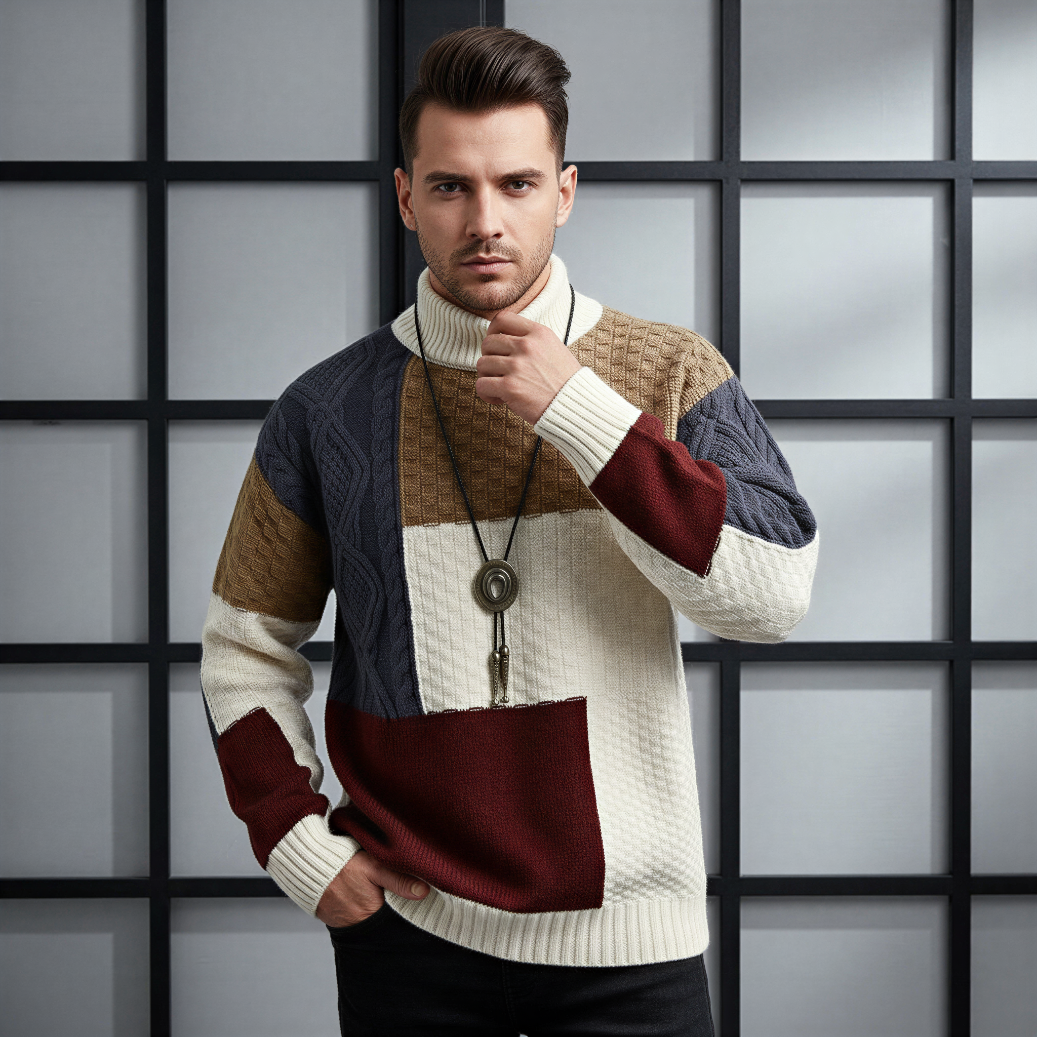 Lucas Maglione Collo Alto Patchwork | Stile Contemporaneo Invernale