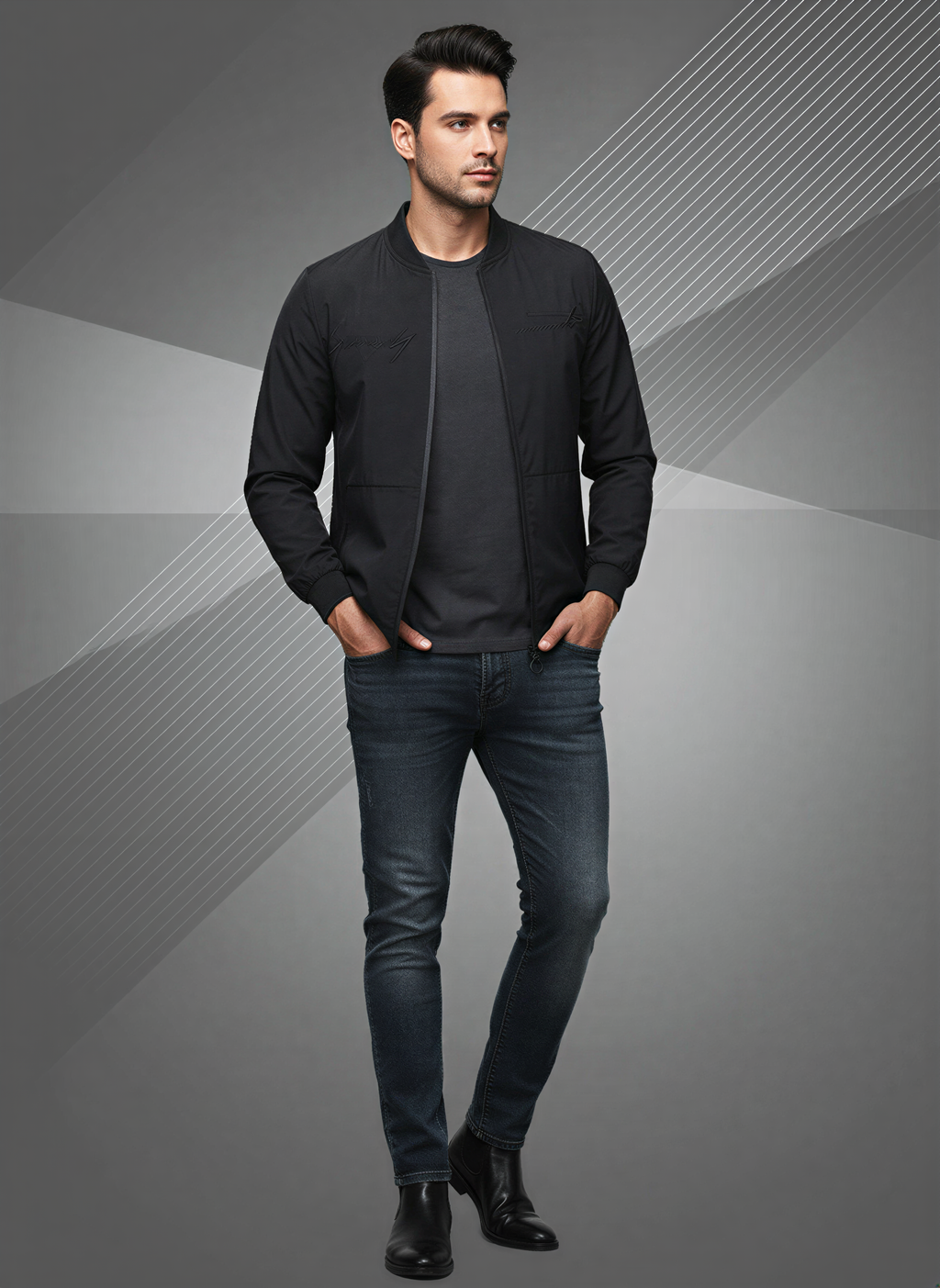 James Giacca Bomber Uomo | Stile Urbano Ricamato | Primavera/Autunno