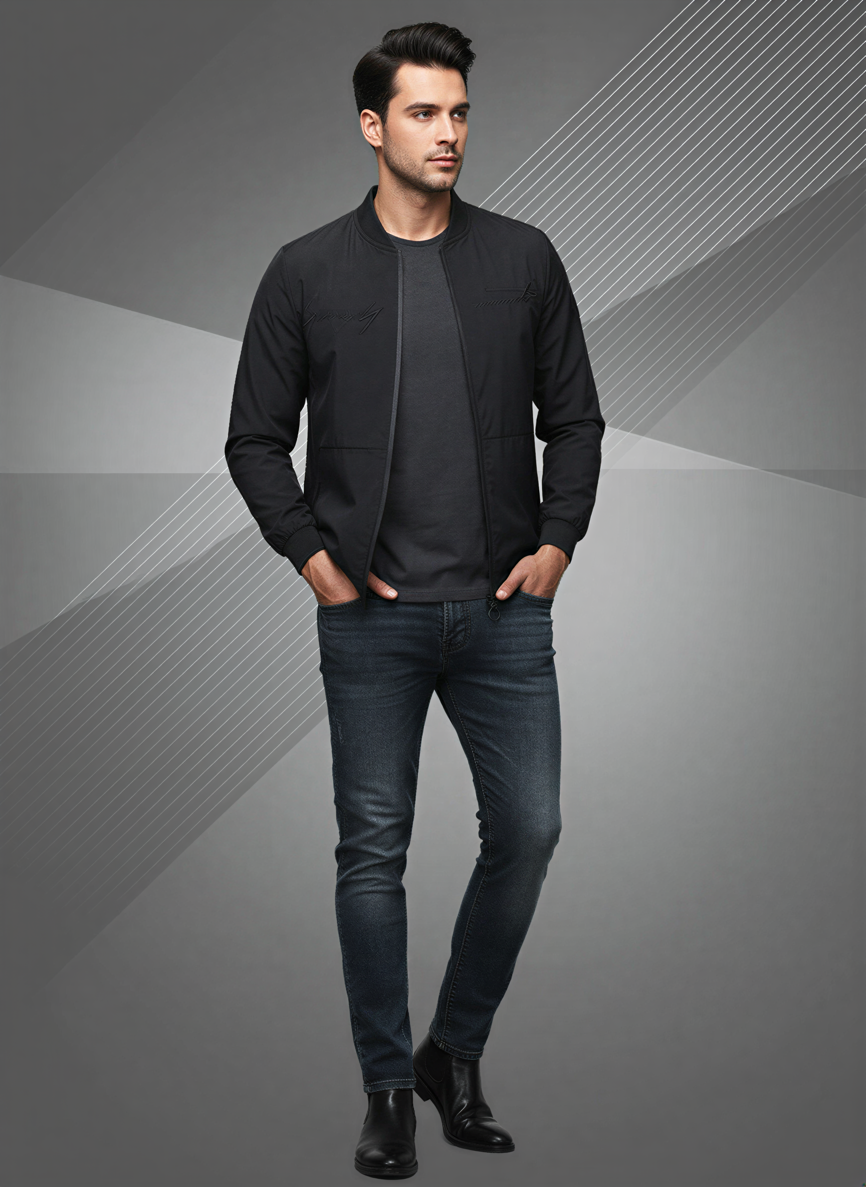 James Giacca Bomber Uomo | Stile Urbano Ricamato | Primavera/Autunno