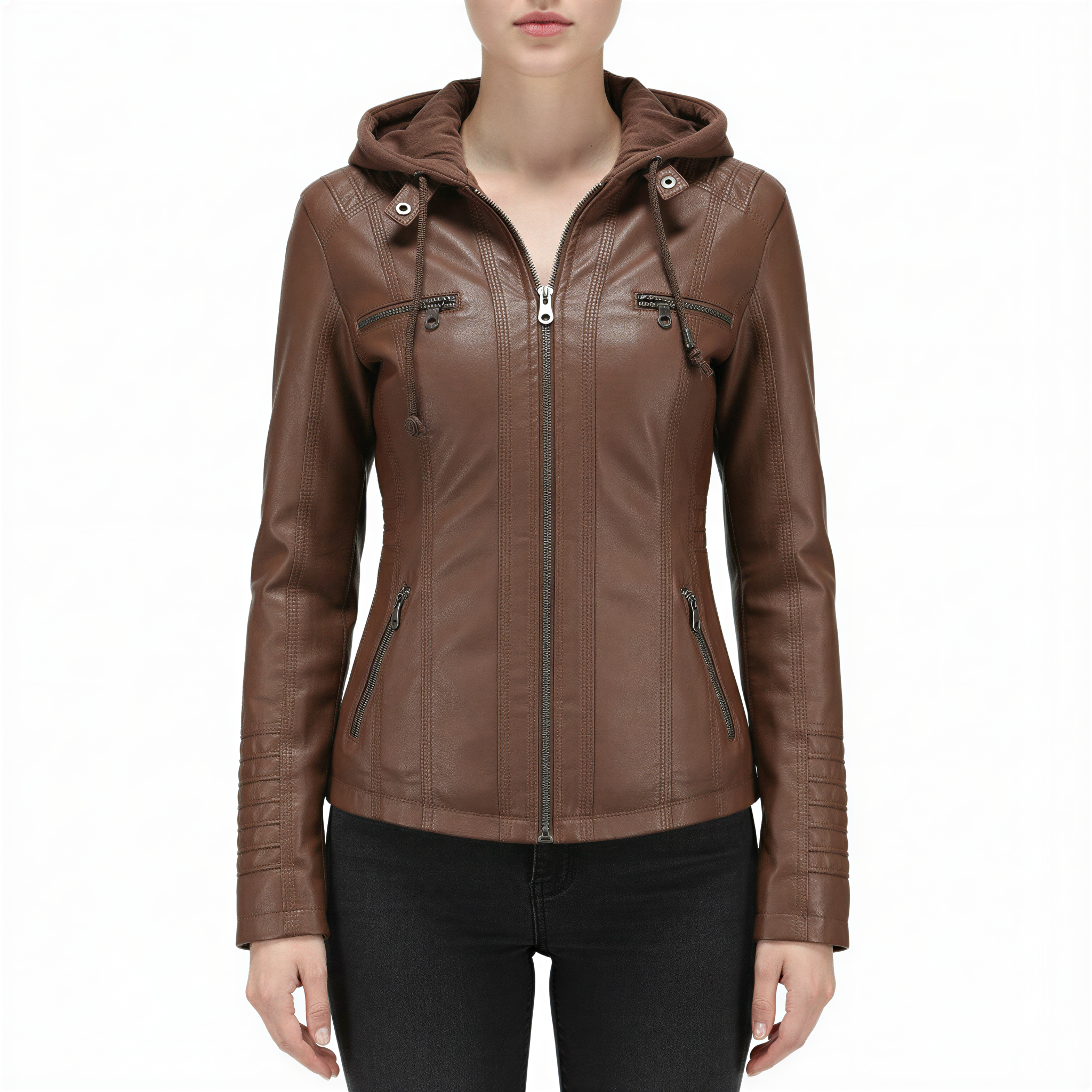 Giacca con Cappuccio Laura | Ecopelle Aderente | Casual