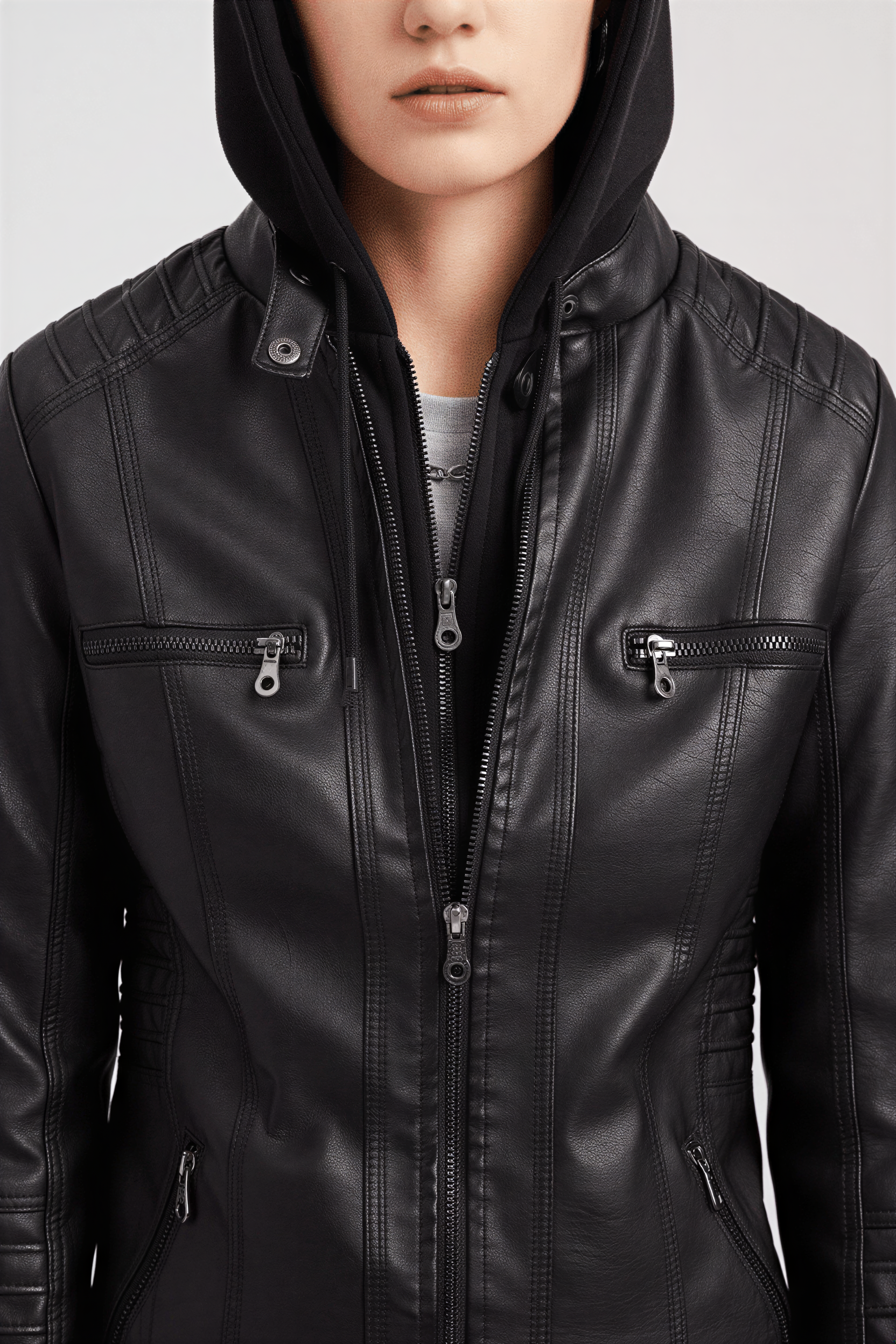 Giacca con Cappuccio Laura | Ecopelle Aderente | Casual