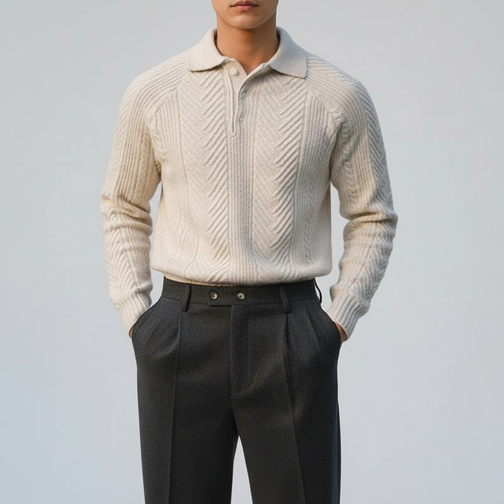 Maglione Polo Uomo Chevron Lavorato in Stile Moderno