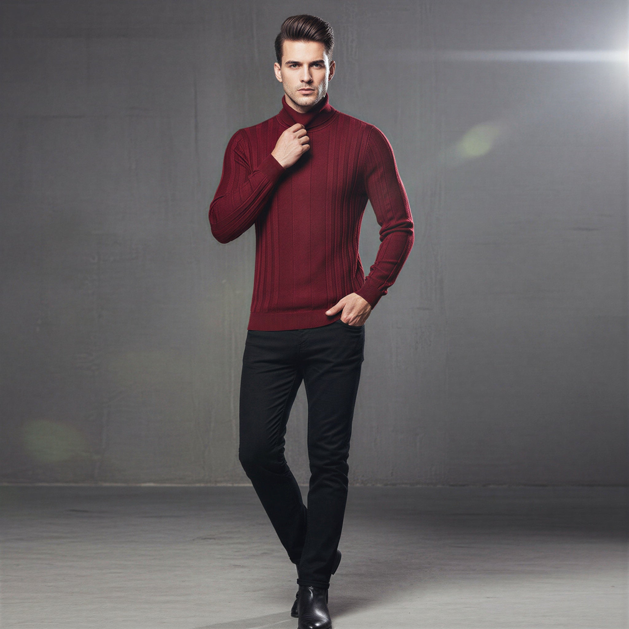 Maglione Slim Fit Uomo Dolcevita a Coste