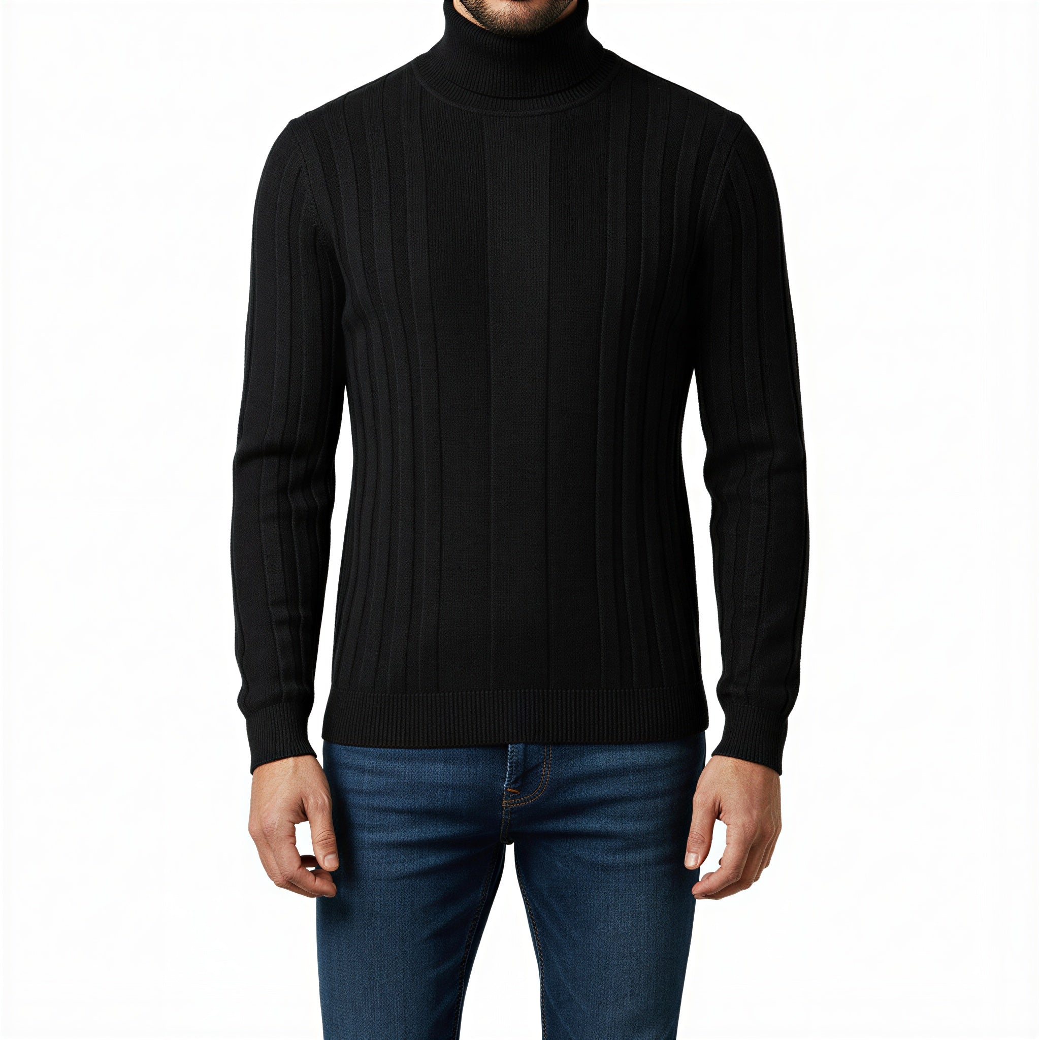 Maglione Slim Fit Uomo Dolcevita a Coste