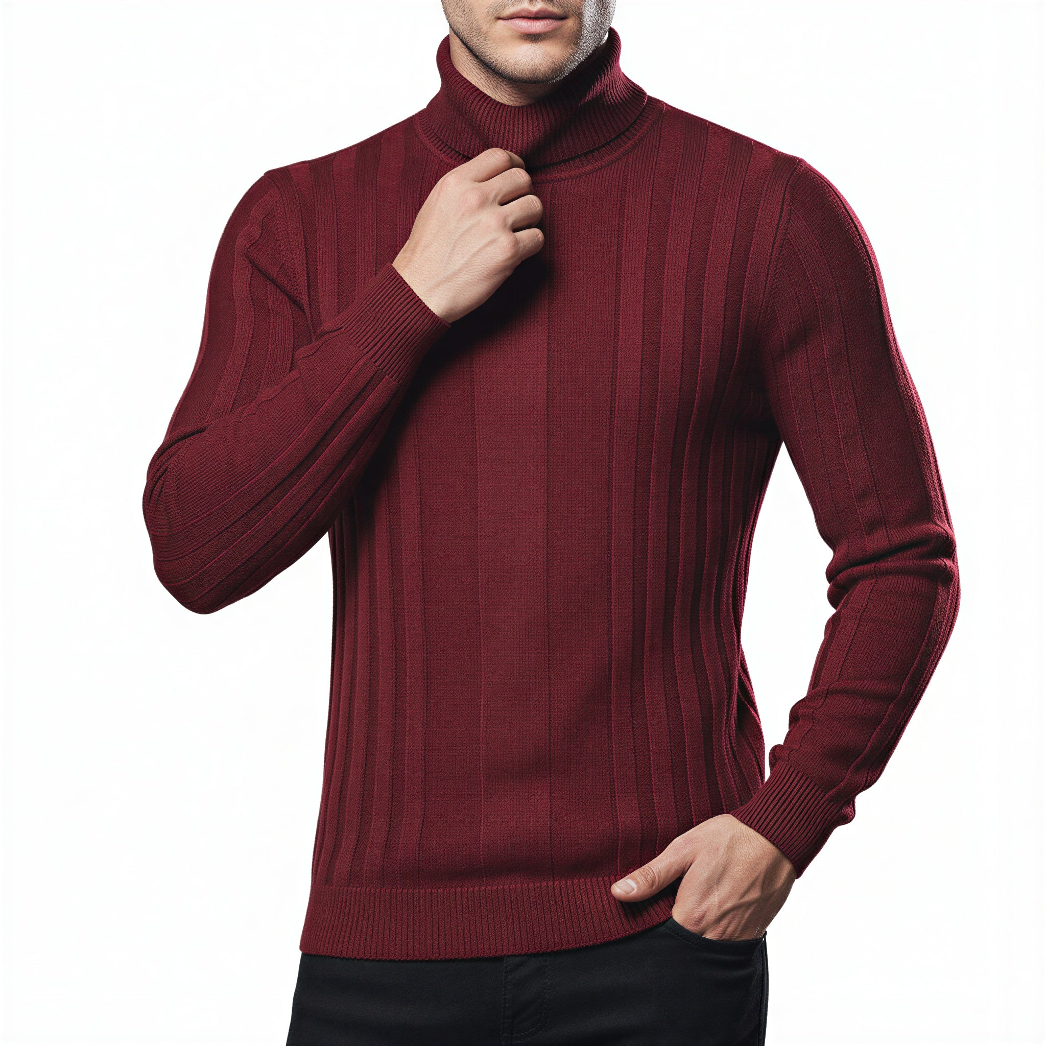 Maglione Slim Fit Uomo Dolcevita a Coste