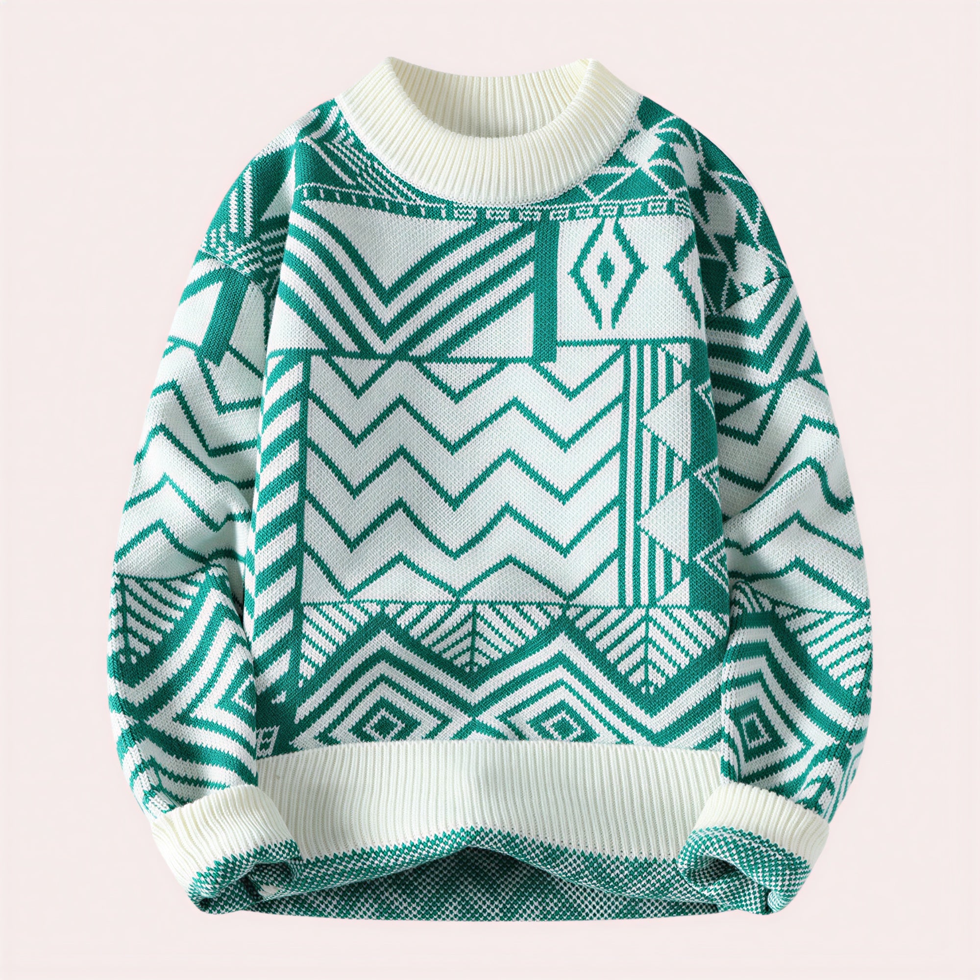 Maglione Geometrico in Maglia Jacquard Stile Moderno