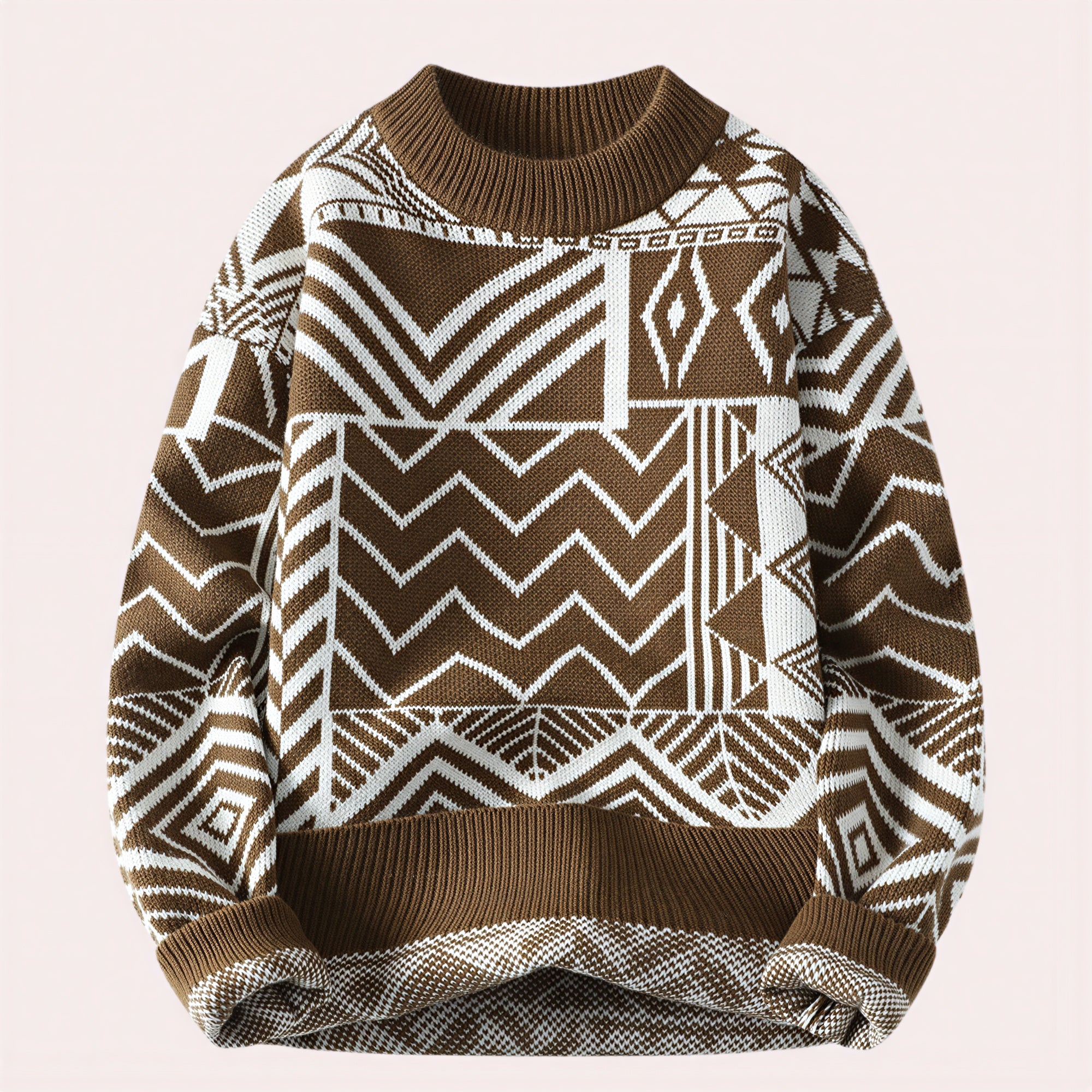 Maglione Geometrico in Maglia Jacquard Stile Moderno