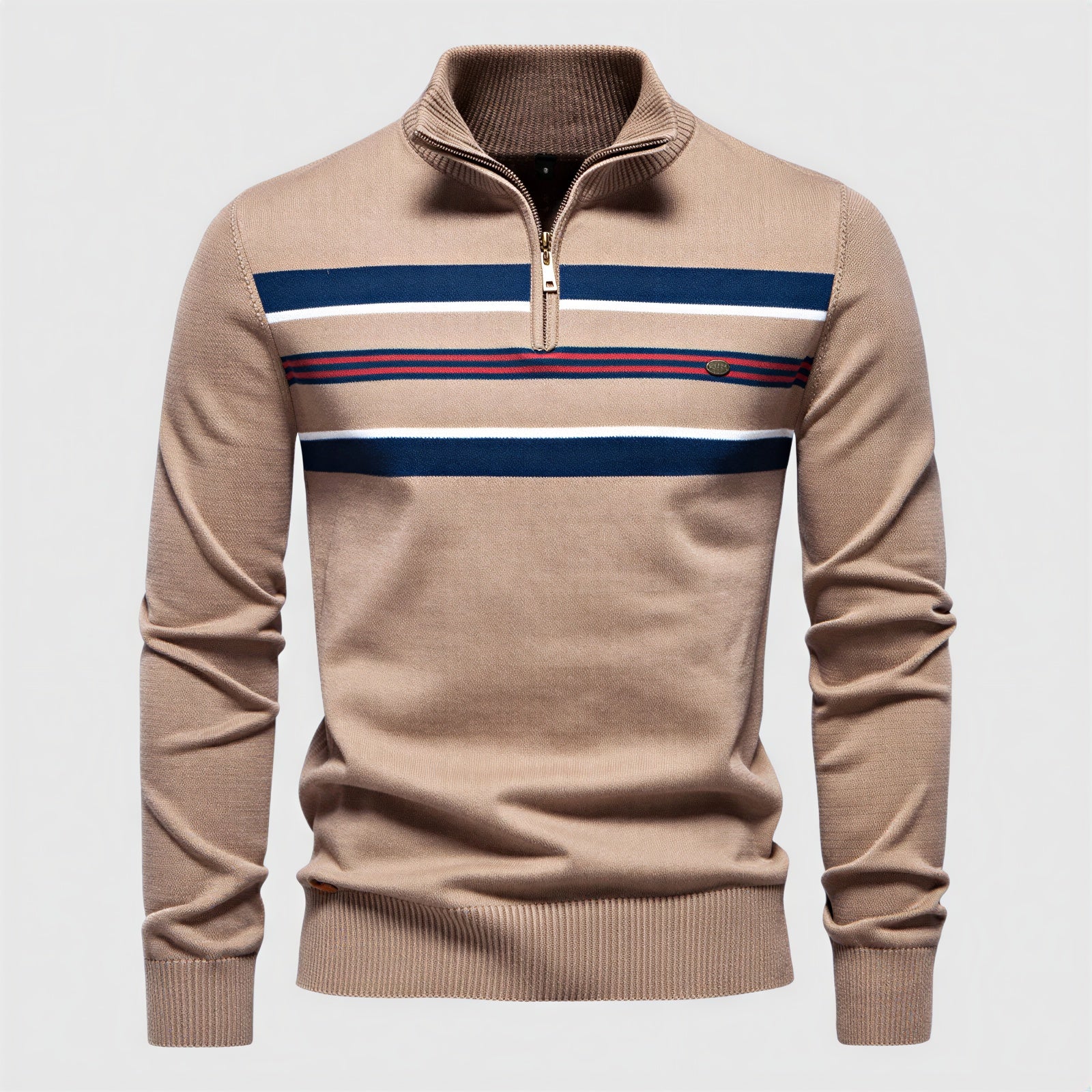 Maglione Uomo a Righe Mezza Zip in Maglia Elegante