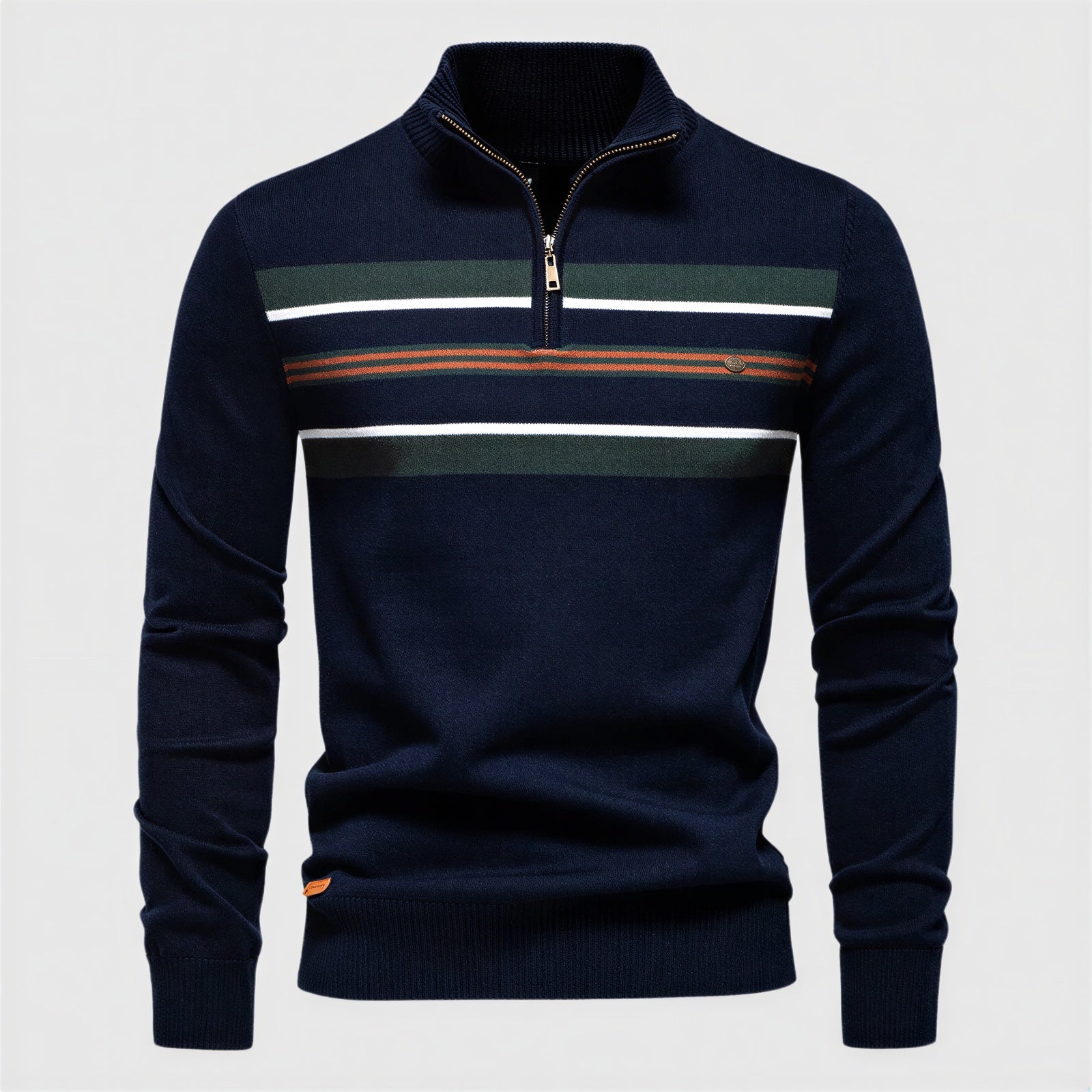 Maglione Uomo a Righe Mezza Zip in Maglia Elegante
