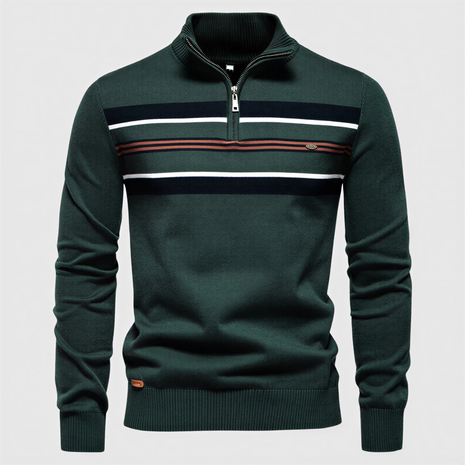 Maglione Uomo a Righe Mezza Zip in Maglia Elegante
