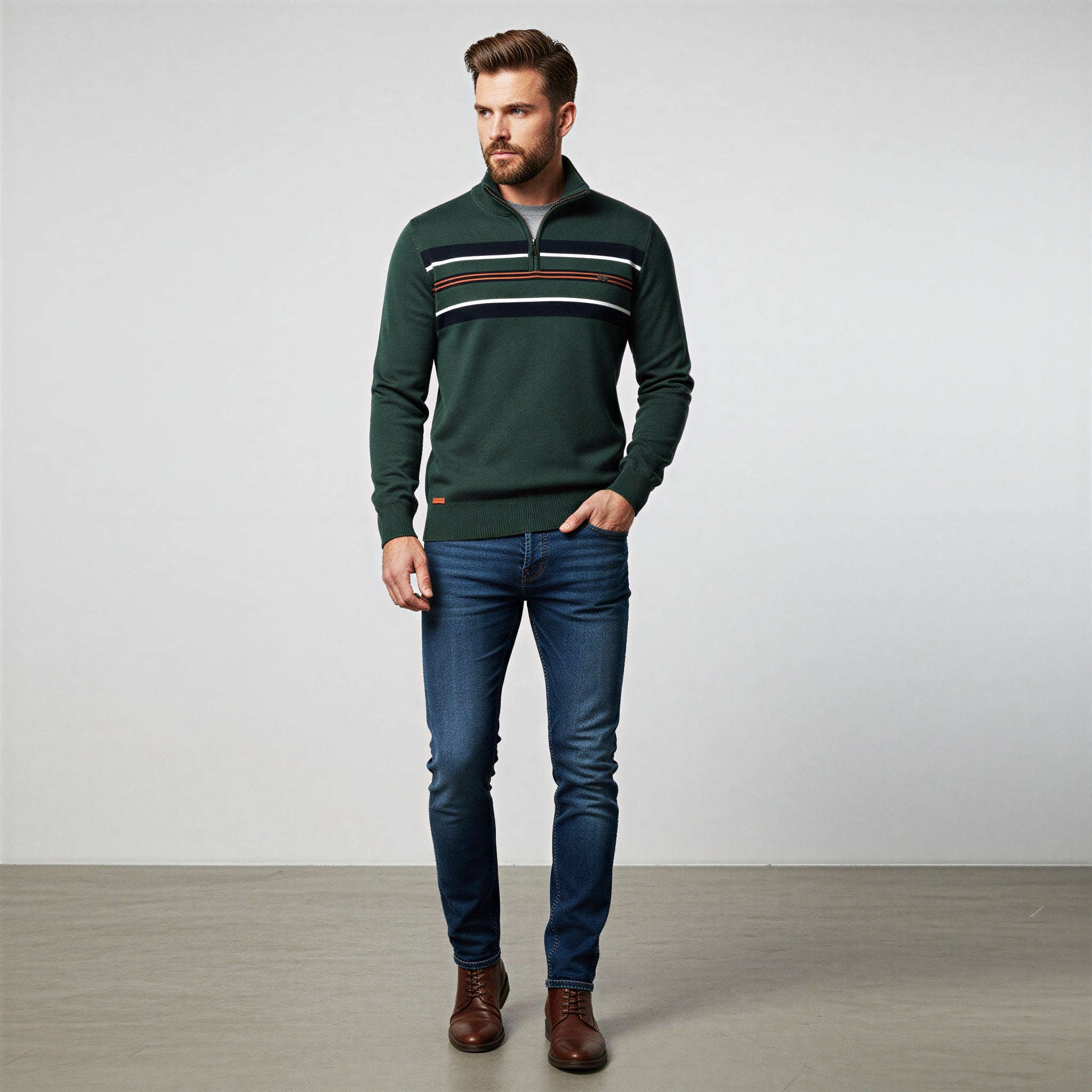 Maglione Uomo a Righe Mezza Zip in Maglia Elegante