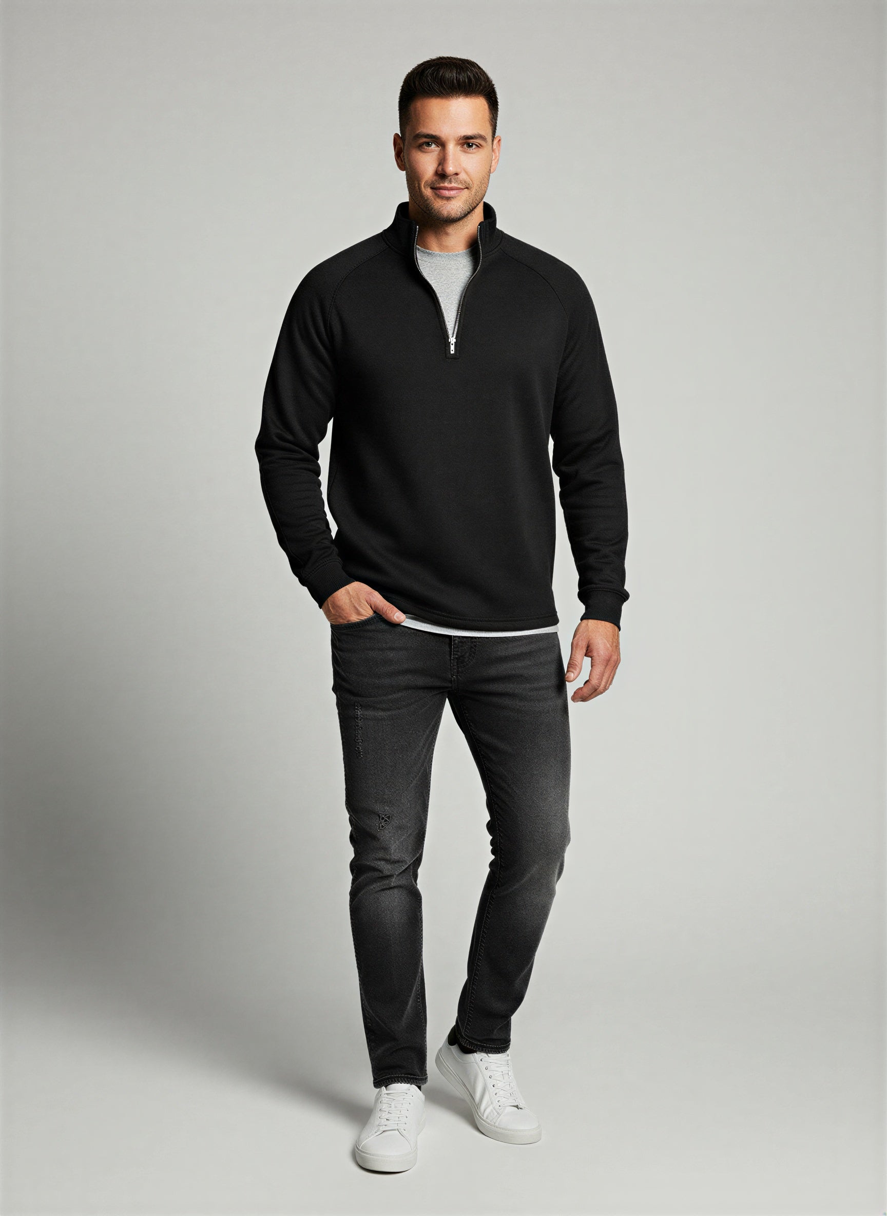 Maglione Elegante con Mezza Zip in Stile Moderno