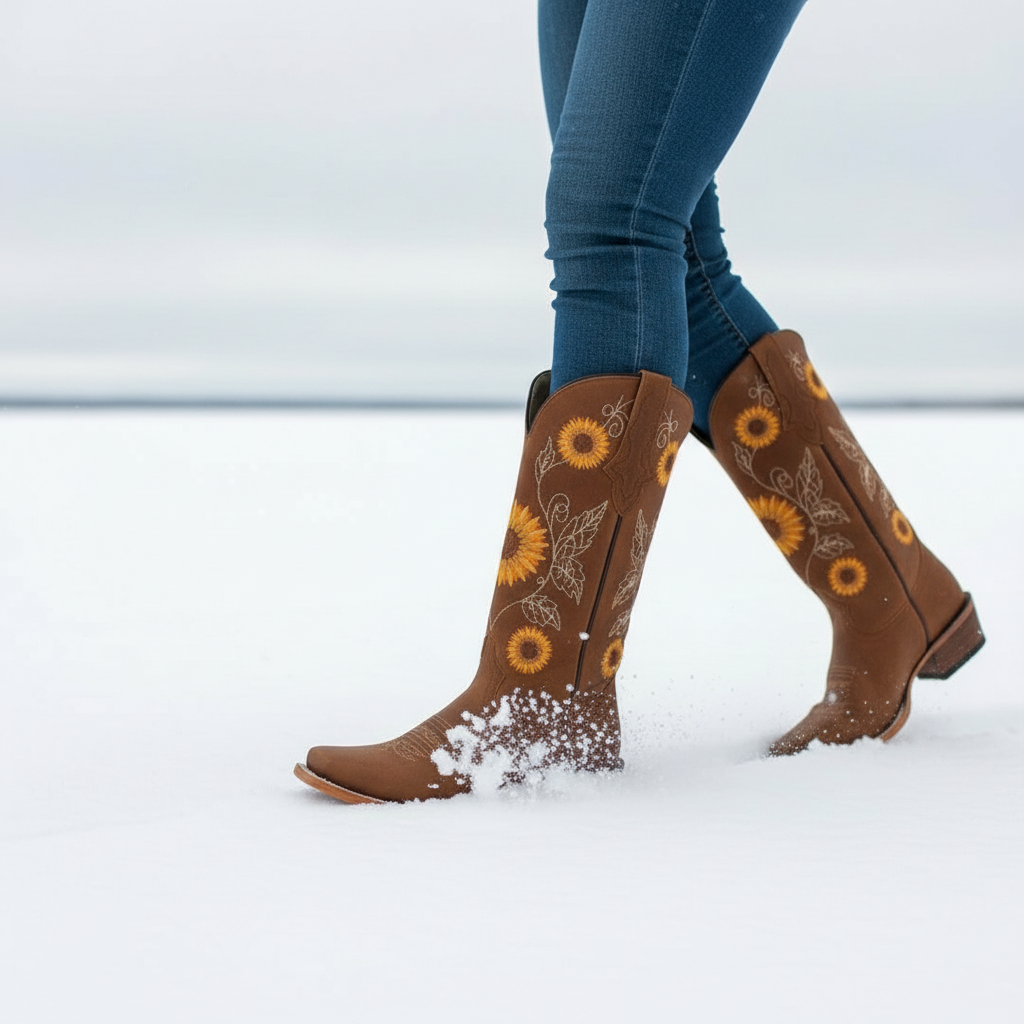 Stivali Western con Girasoli Ricamati | Dorio Moda