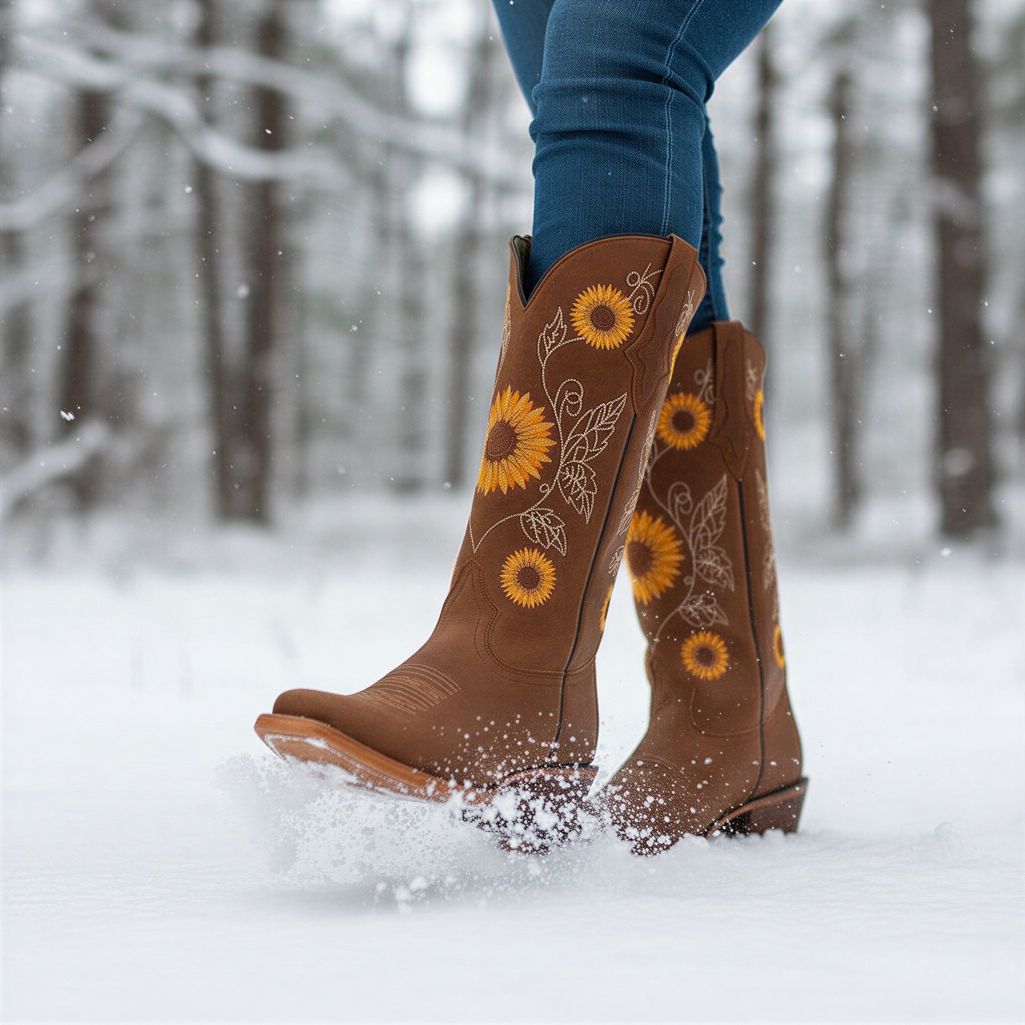 Stivali Western con Girasoli Ricamati | Dorio Moda