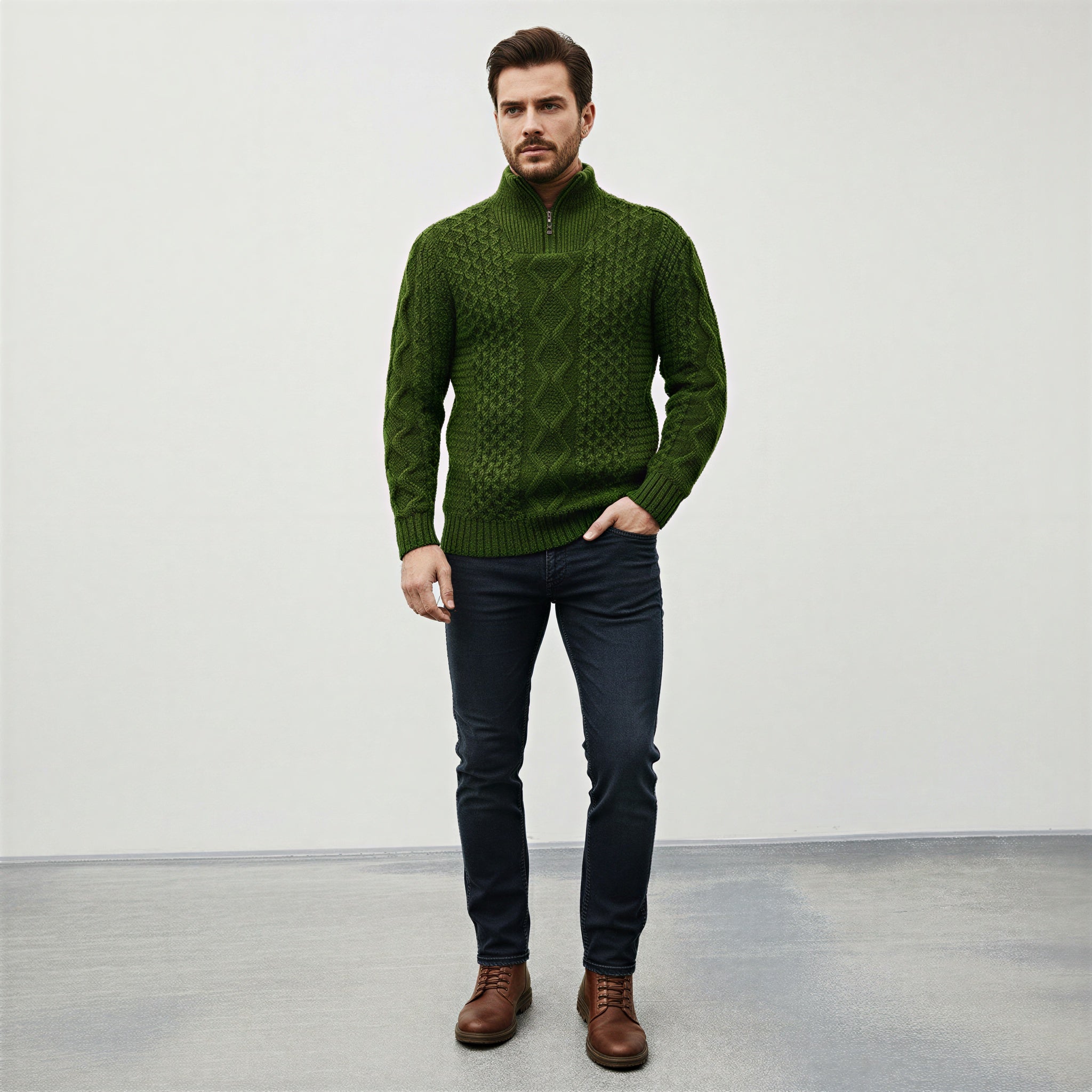 Maglione Uomo con Zip | Classico a Trecce | Inverno