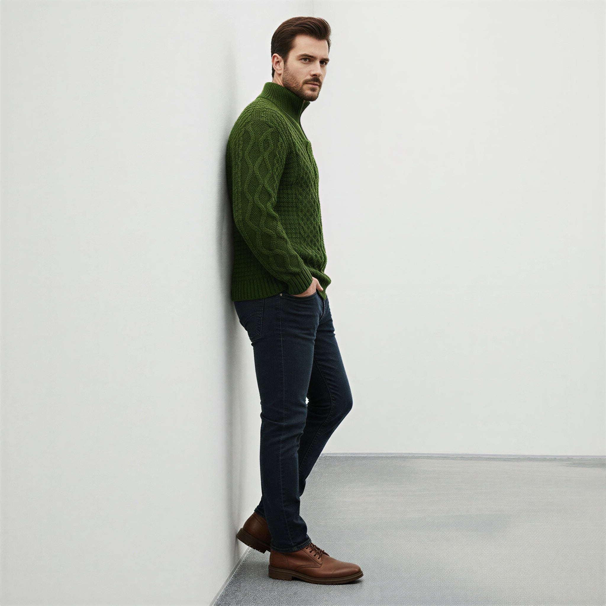 Maglione Uomo con Zip | Classico a Trecce | Inverno