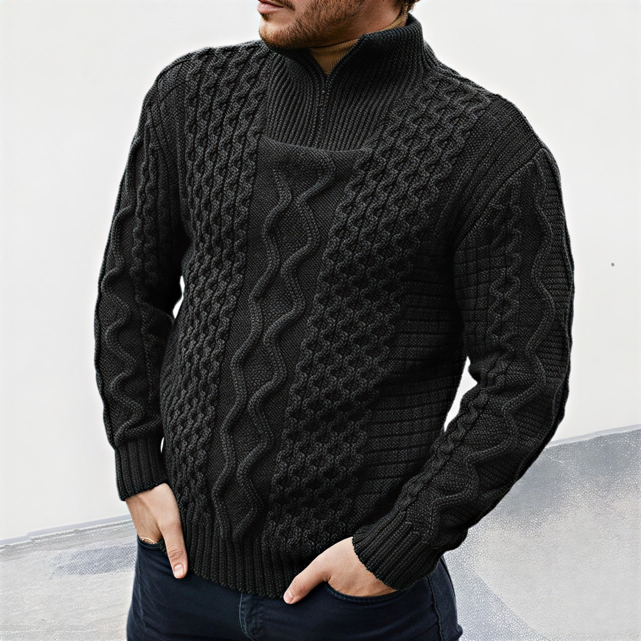 Maglione Uomo con Zip | Classico a Trecce | Inverno