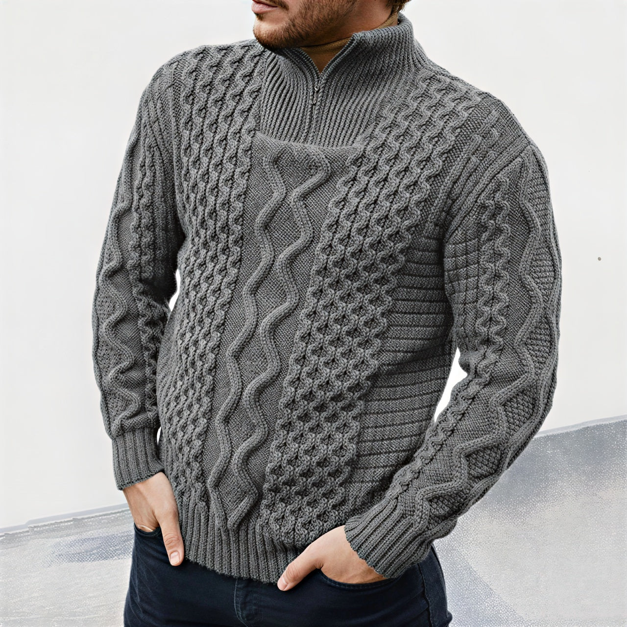 Maglione Uomo con Zip | Classico a Trecce | Inverno