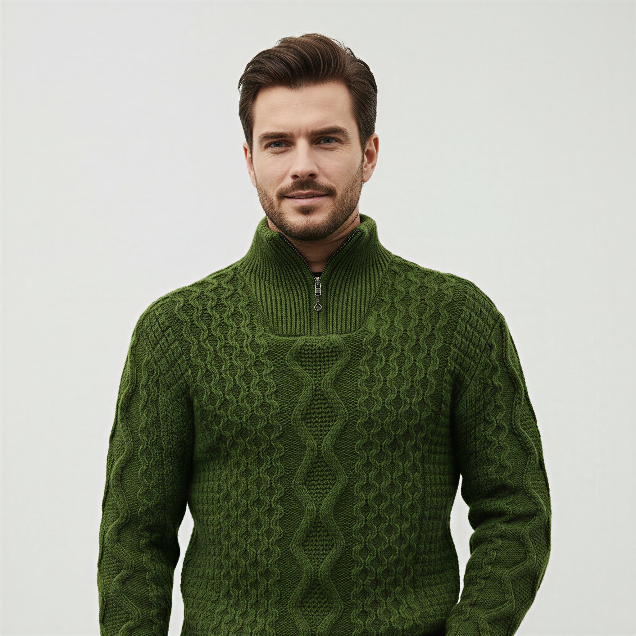 Maglione Uomo con Zip | Classico a Trecce | Inverno