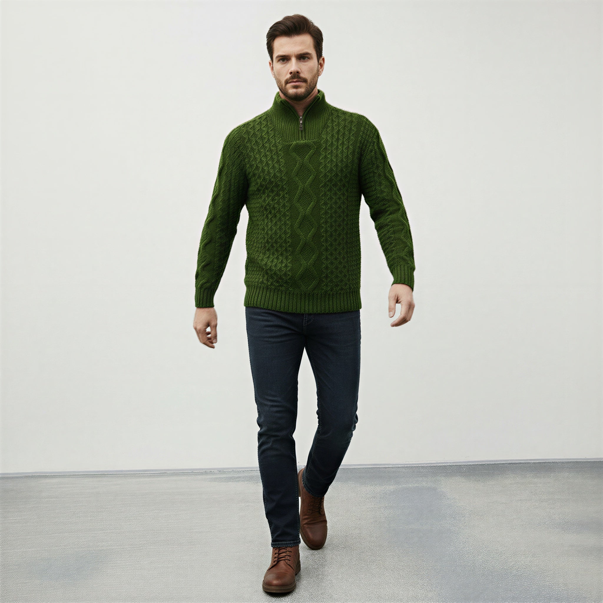 Maglione Uomo con Zip | Classico a Trecce | Inverno