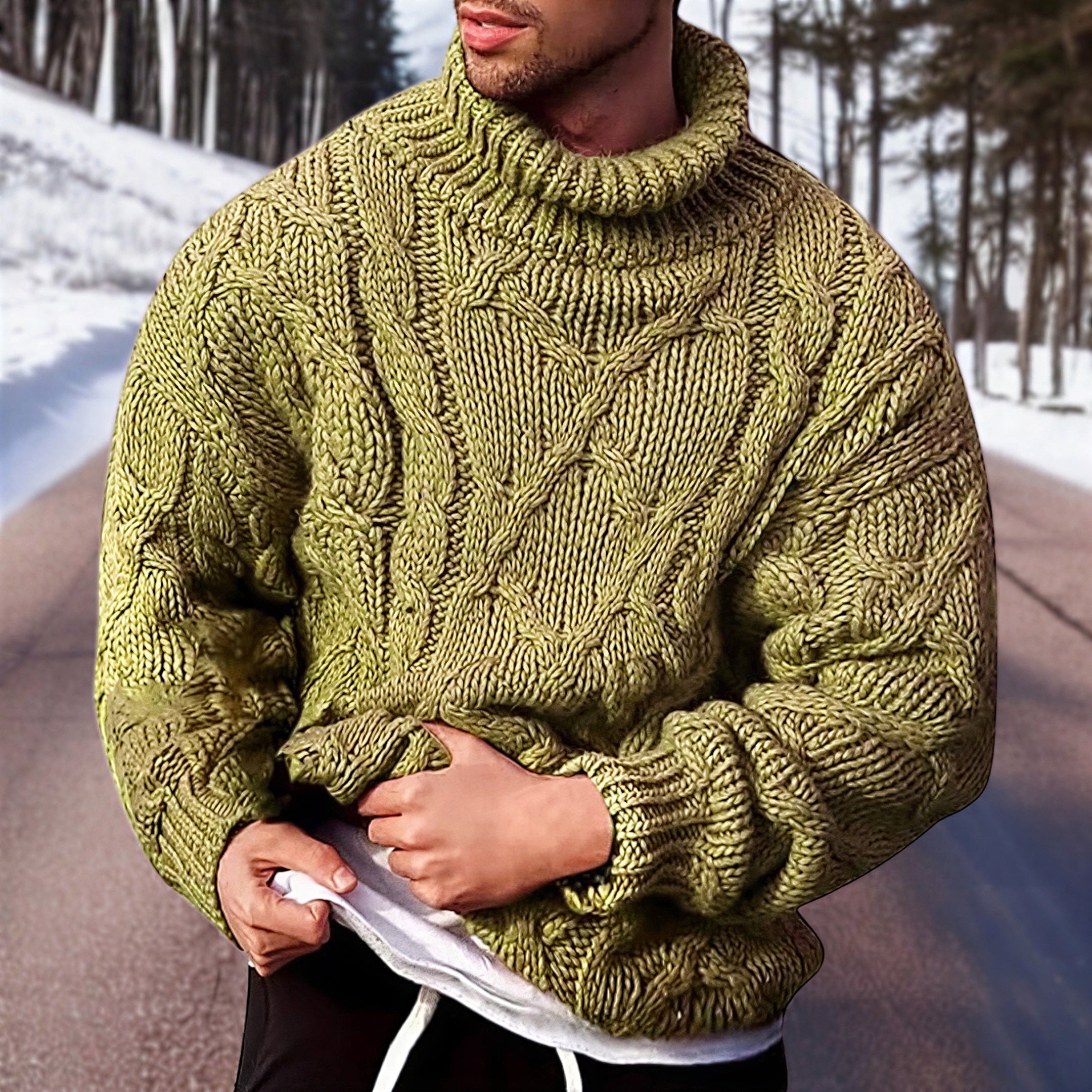 Maglione a Treccia con Collo Alto | Stile Invernale