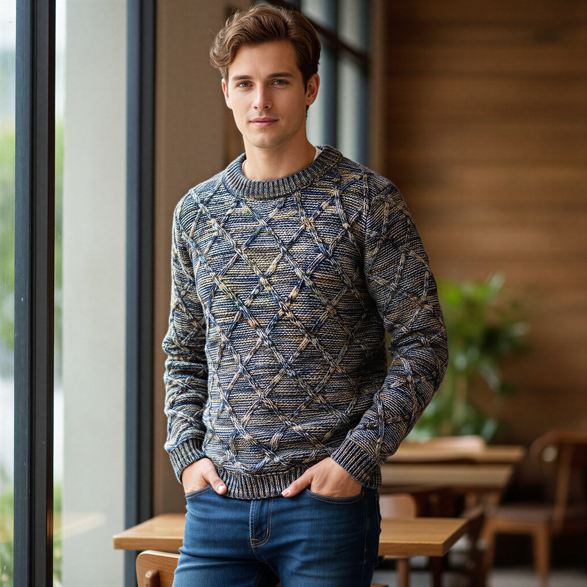 Maglione Uomo Multicolor a Treccia in Stile Chic
