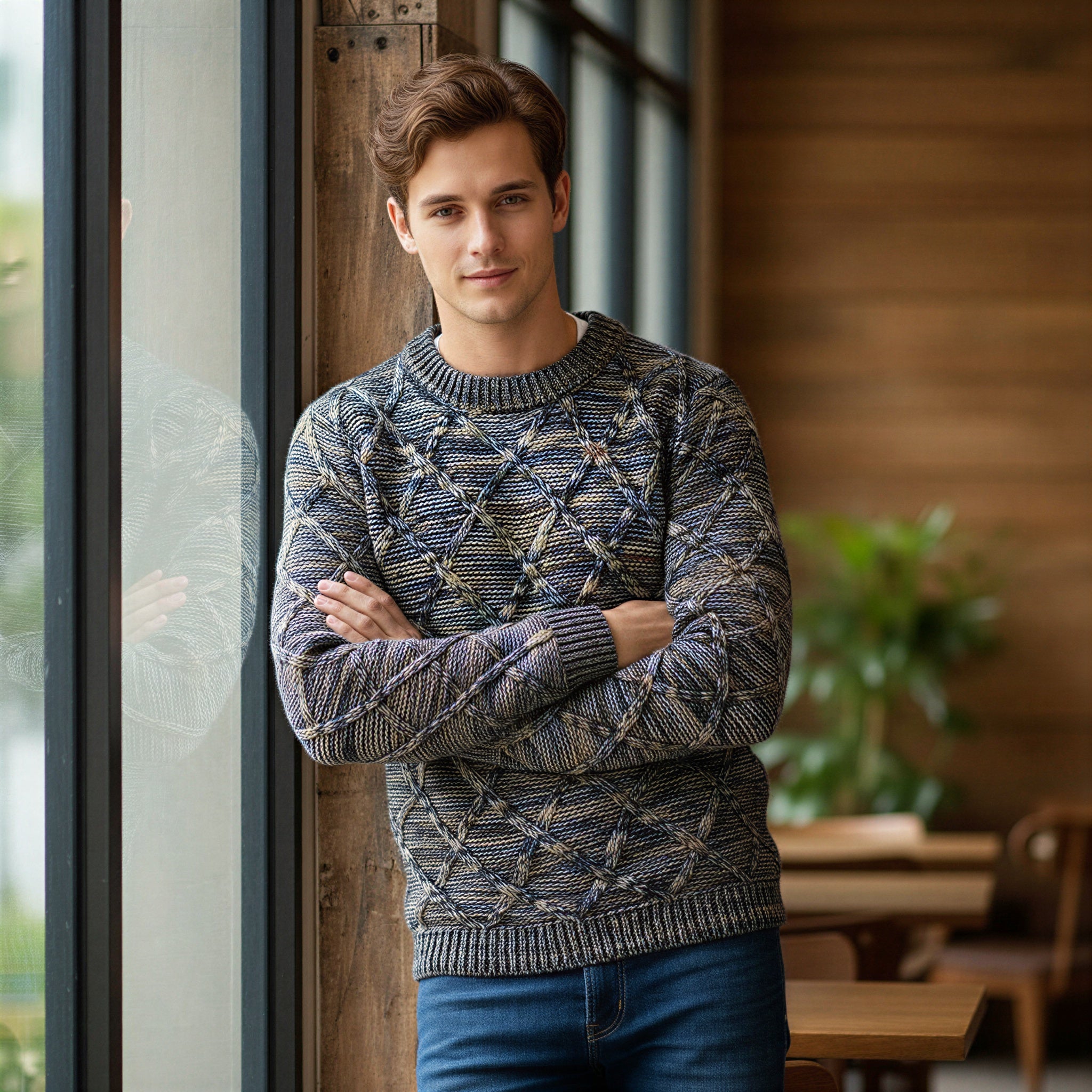 Maglione Uomo Multicolor a Treccia in Stile Chic