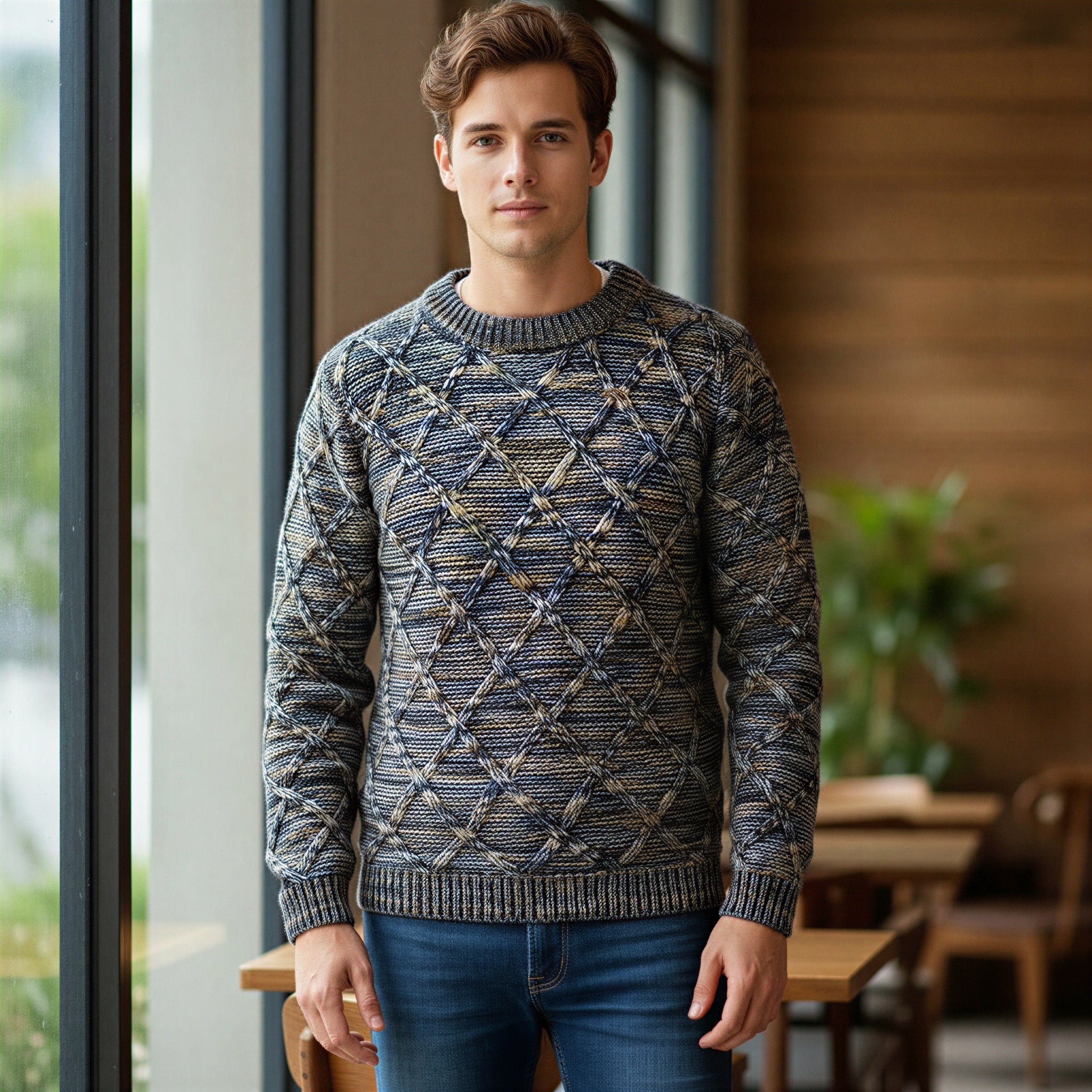 Maglione Uomo Multicolor a Treccia in Stile Chic