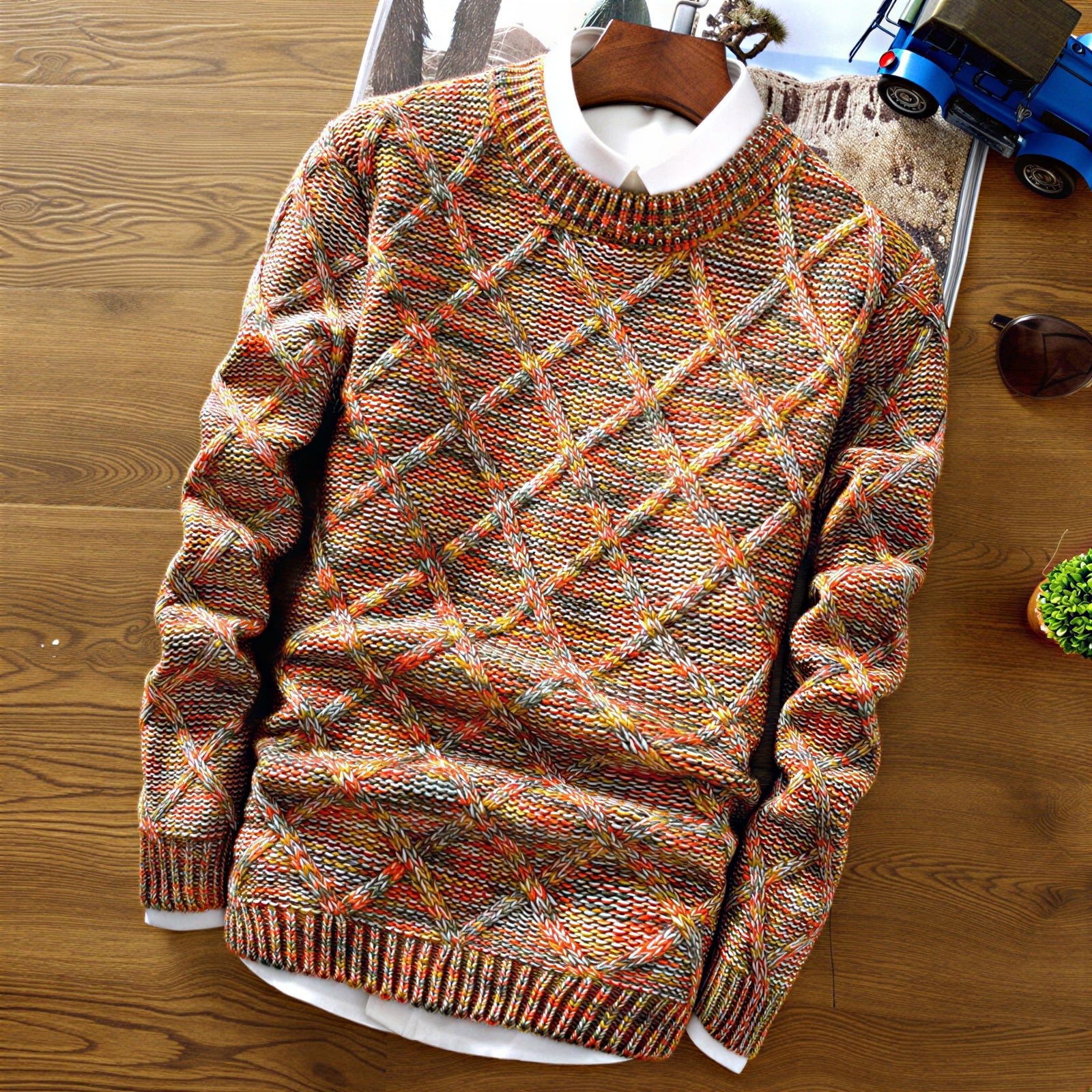 Maglione Uomo Multicolor a Treccia in Stile Chic