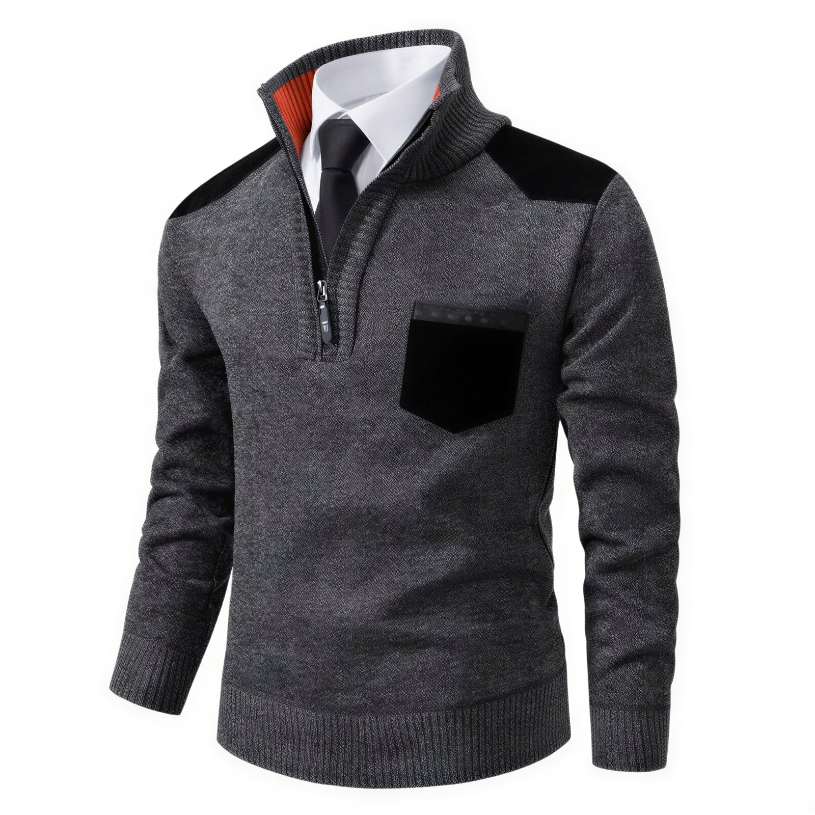 Maglione Uomo Zip Corta | Stile Casual con Dettagli Ecopelle | Tutto l'Anno