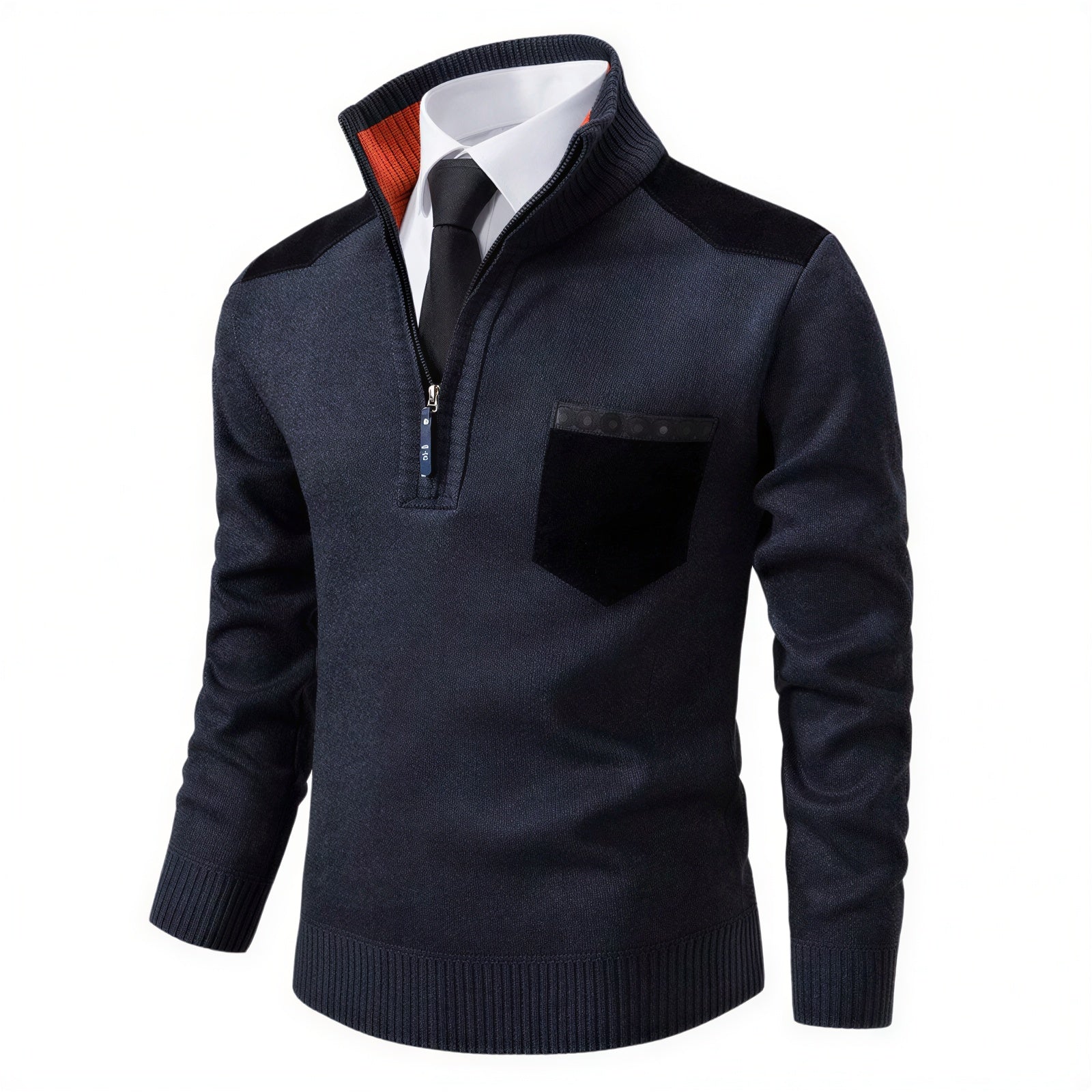 Maglione Uomo Zip Corta | Stile Casual con Dettagli Ecopelle | Tutto l'Anno