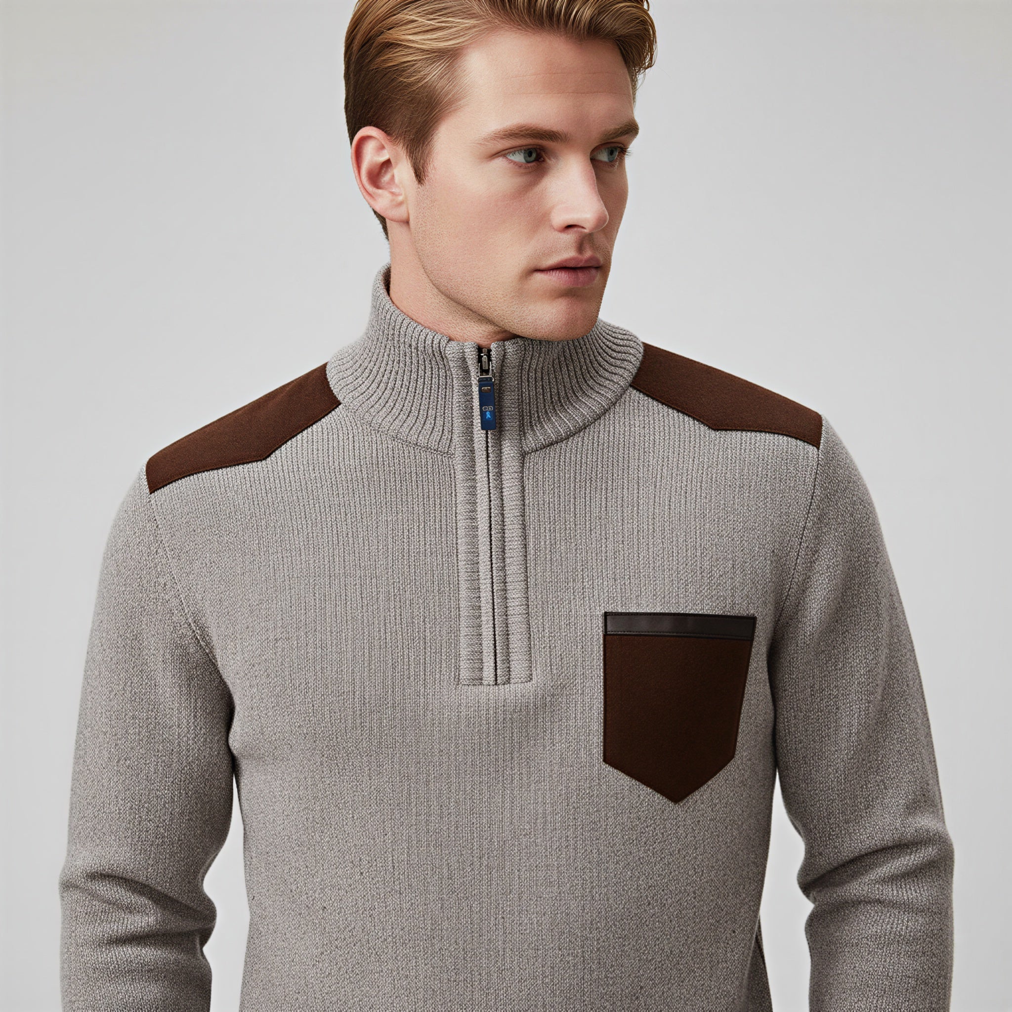 Maglione Uomo Zip Corta | Stile Casual con Dettagli Ecopelle | Tutto l'Anno