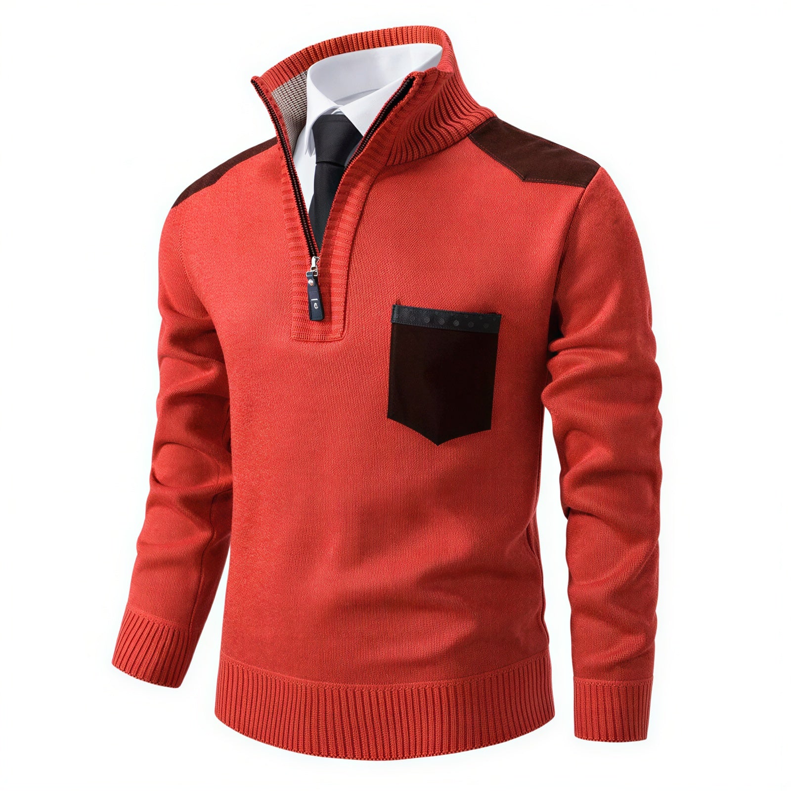 Maglione Uomo Zip Corta | Stile Casual con Dettagli Ecopelle | Tutto l'Anno