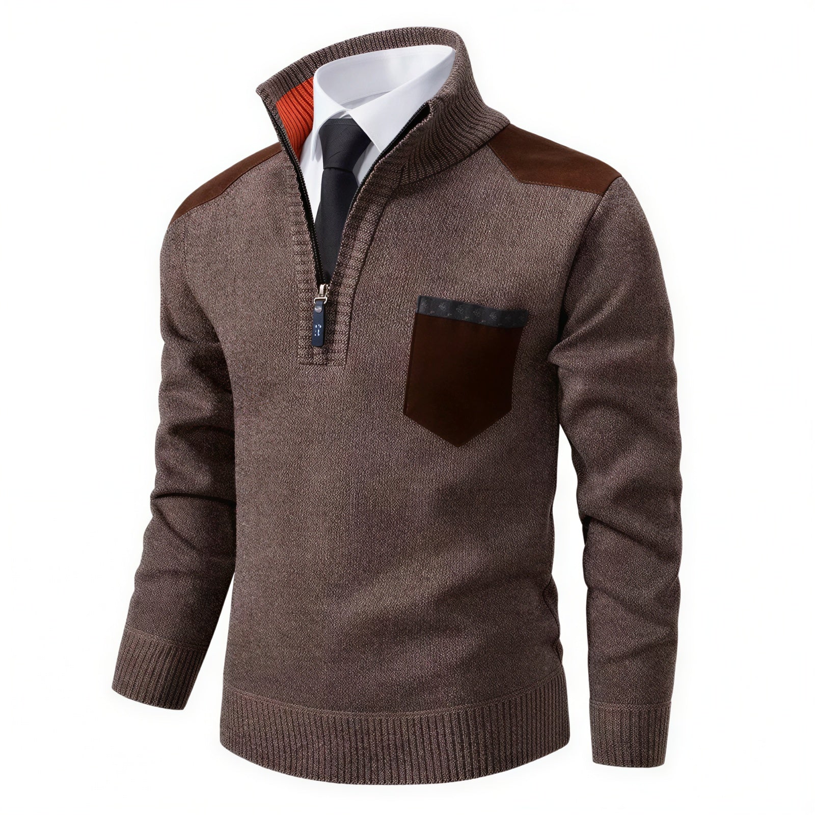 Maglione Uomo Zip Corta | Stile Casual con Dettagli Ecopelle | Tutto l'Anno