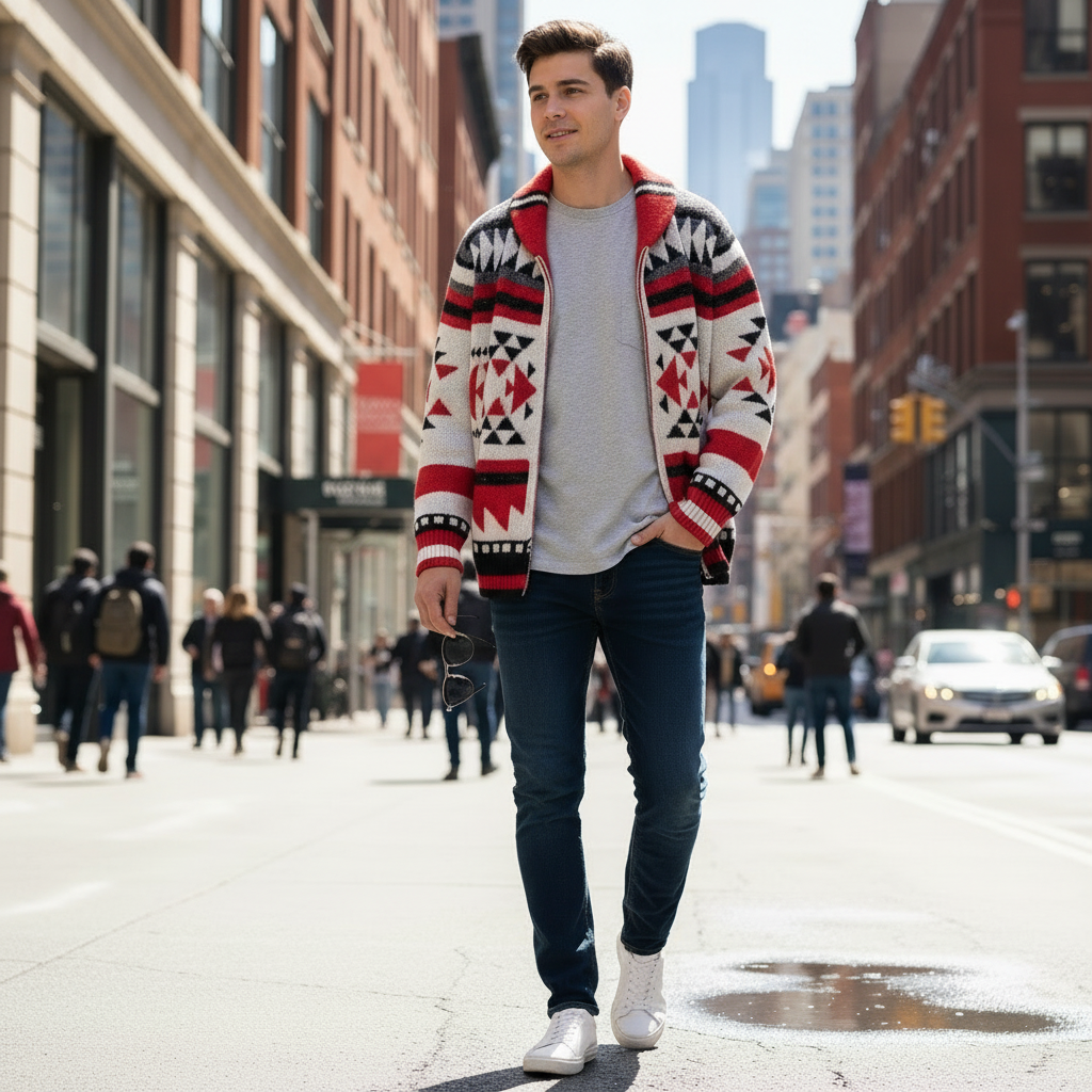 Cardigan Geometrico con Zip | Stile Bohemian | Uomo