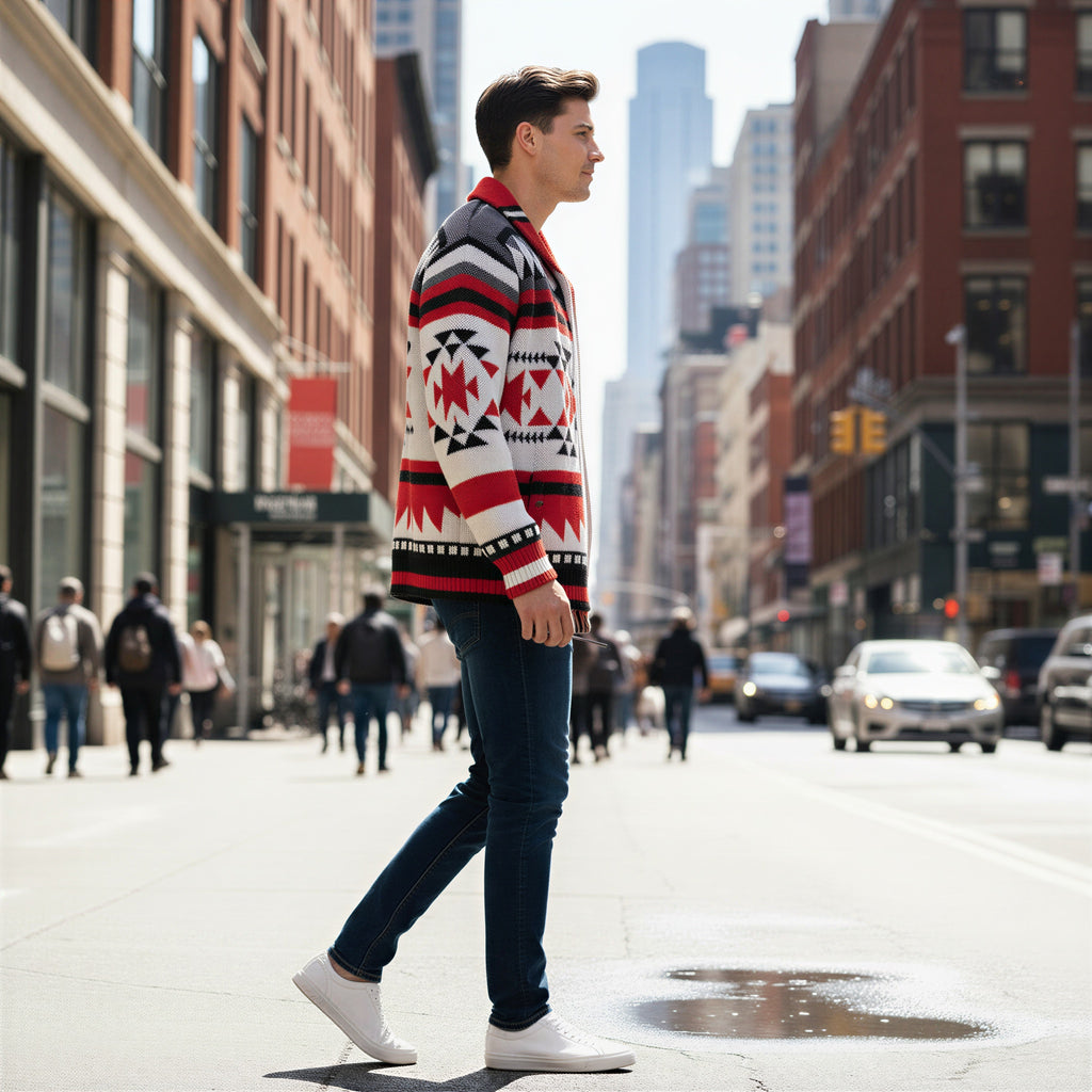 Cardigan Geometrico con Zip | Stile Bohemian | Uomo