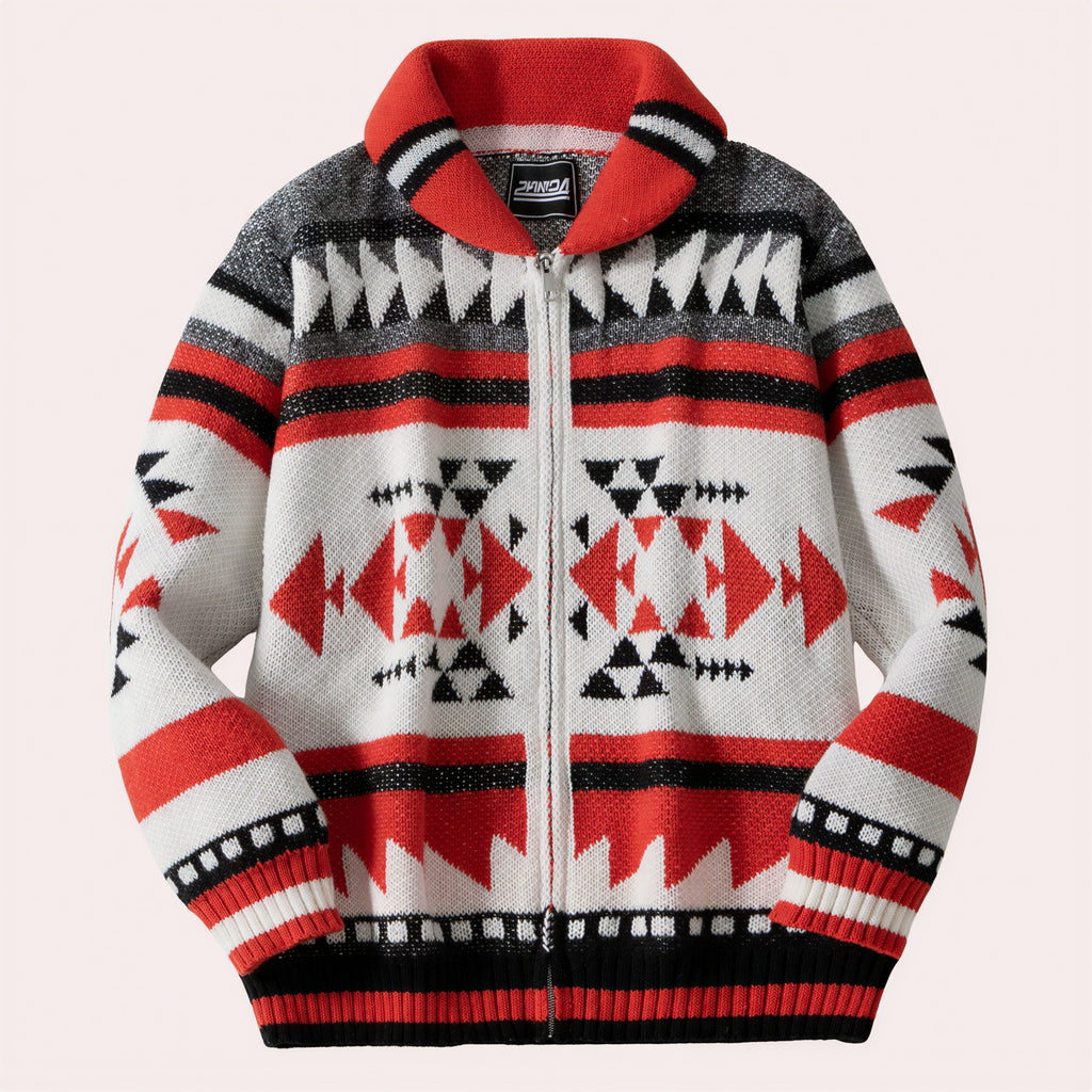 Cardigan Geometrico con Zip | Stile Bohemian | Uomo