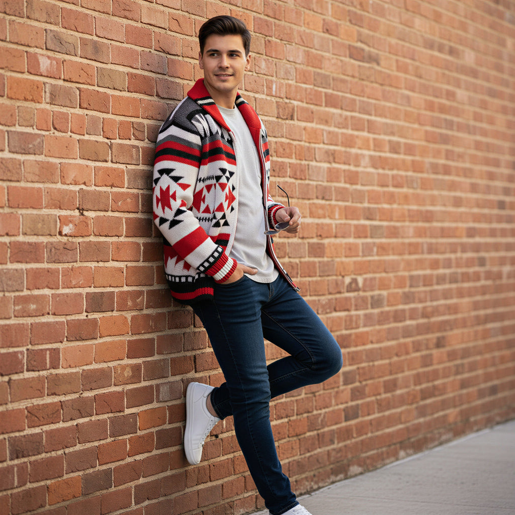 Cardigan Geometrico con Zip | Stile Bohemian | Uomo