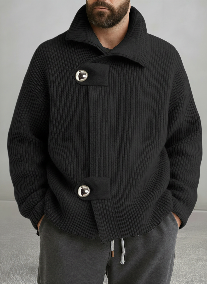 Cardigan in Maglia Rilassato con Chiusura Scultorea