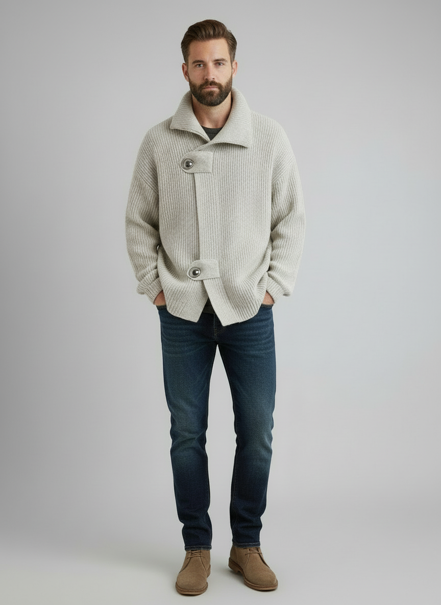 Cardigan in Maglia Rilassato con Chiusura Scultorea