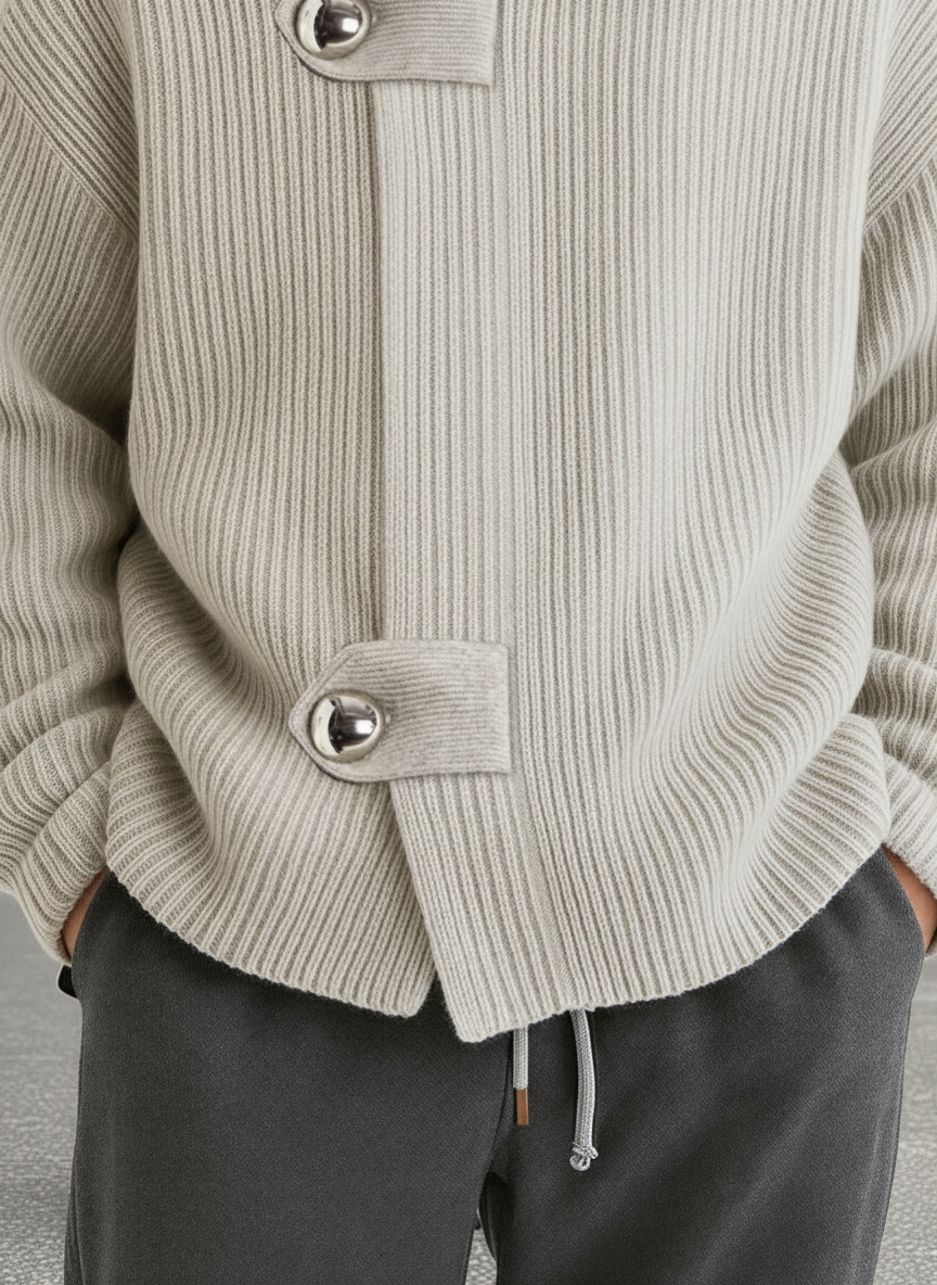 Cardigan in Maglia Rilassato con Chiusura Scultorea