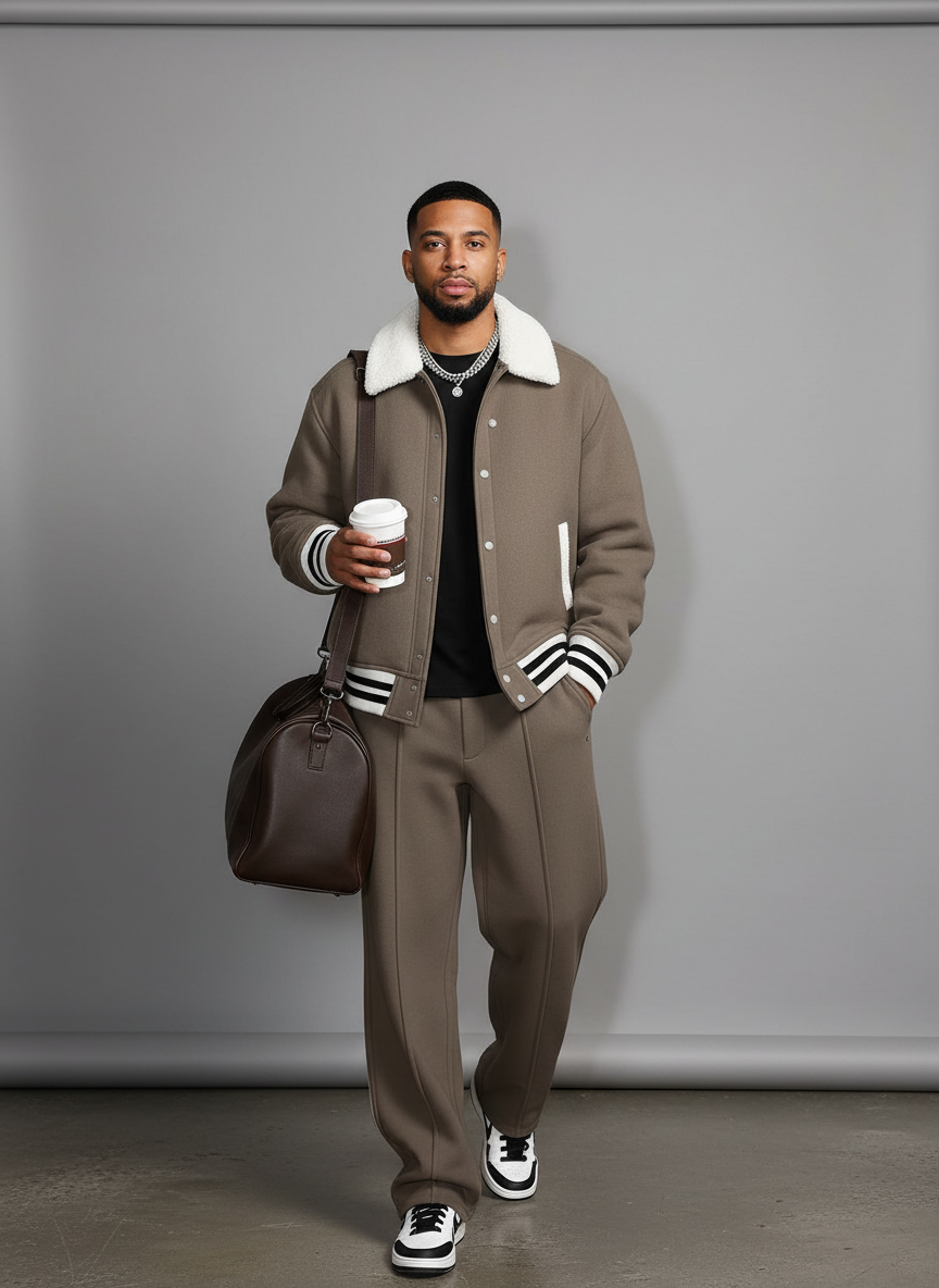 Completo Bomber e Pantaloni | Stile Varsity con Ecopelliccia | Autunno