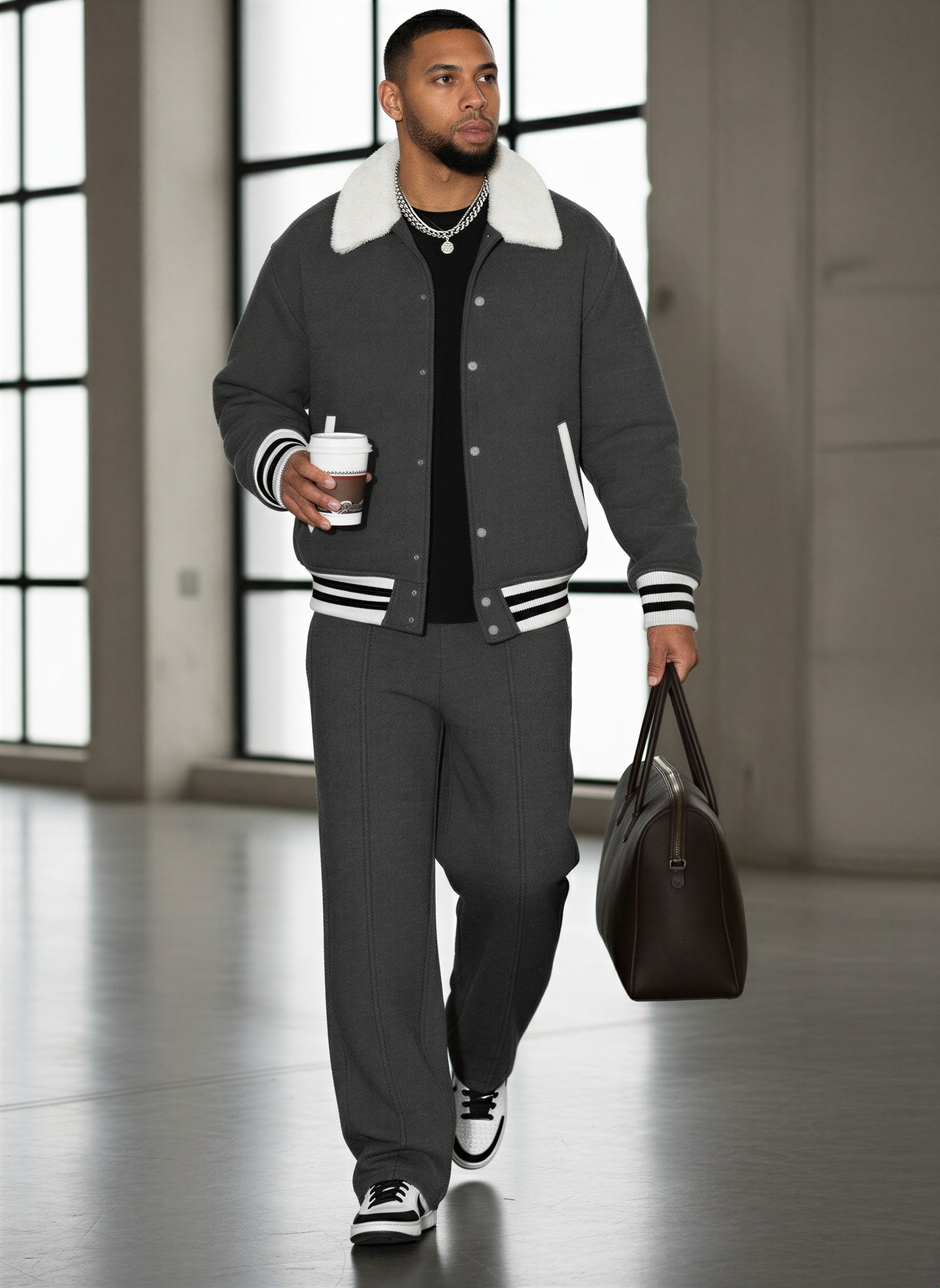 Completo Bomber e Pantaloni | Stile Varsity con Ecopelliccia | Autunno