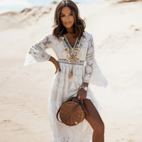Abito Maxi | Boho Dettagli in pizzo con conchiglie e perline | Estate
