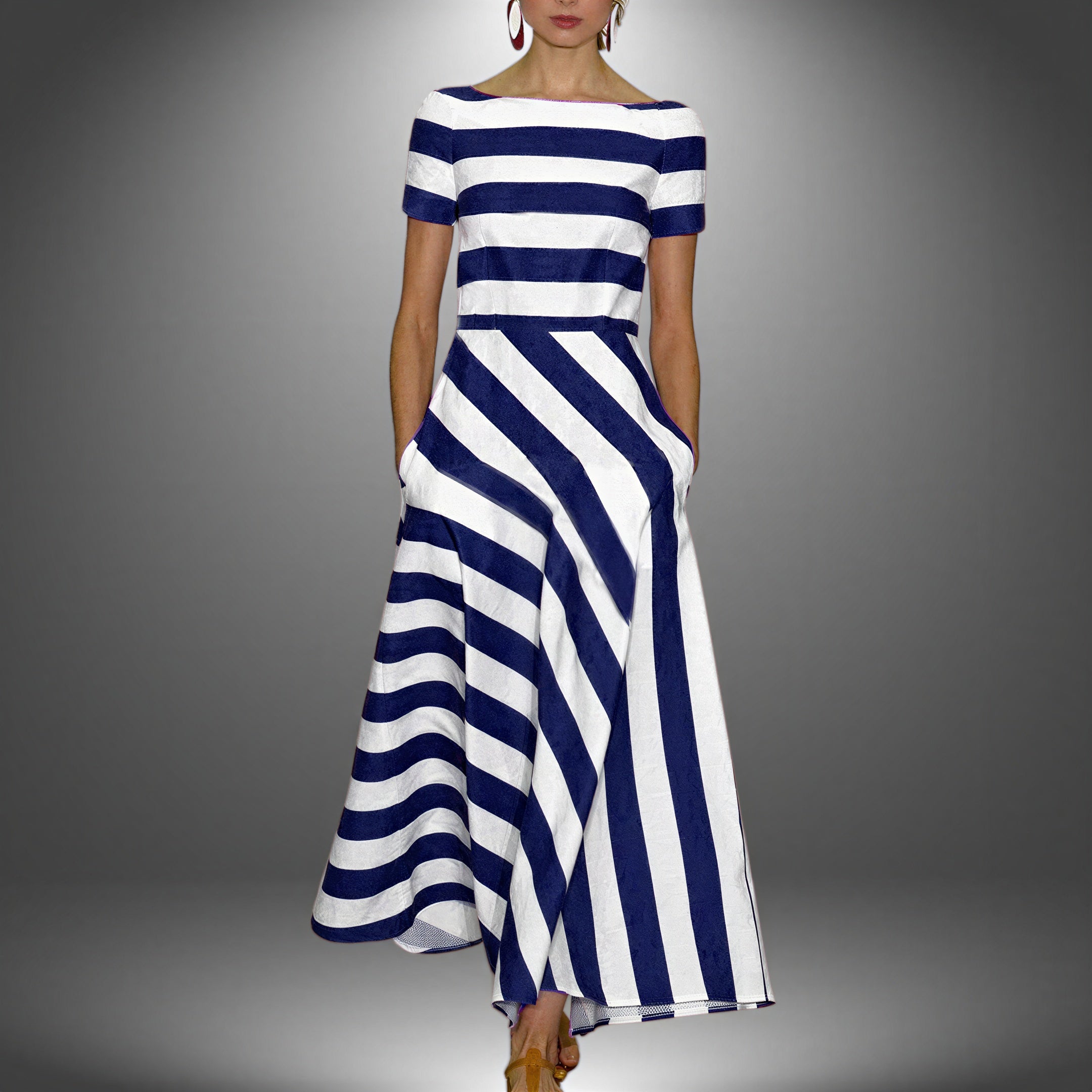 Abito Maxi | Nautico Gonna a righe con tasche | Estate