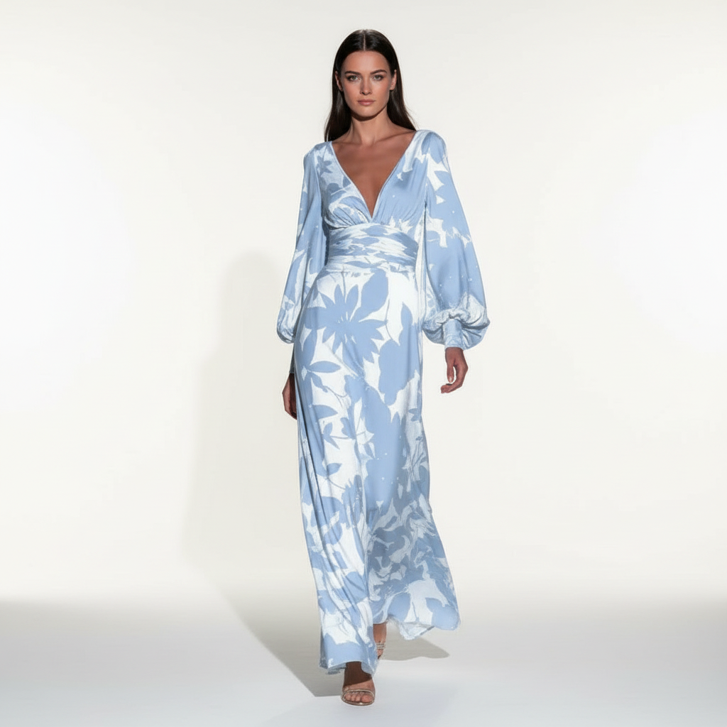Abito | EleganteManiche a vescovo e scollo V | Primavera