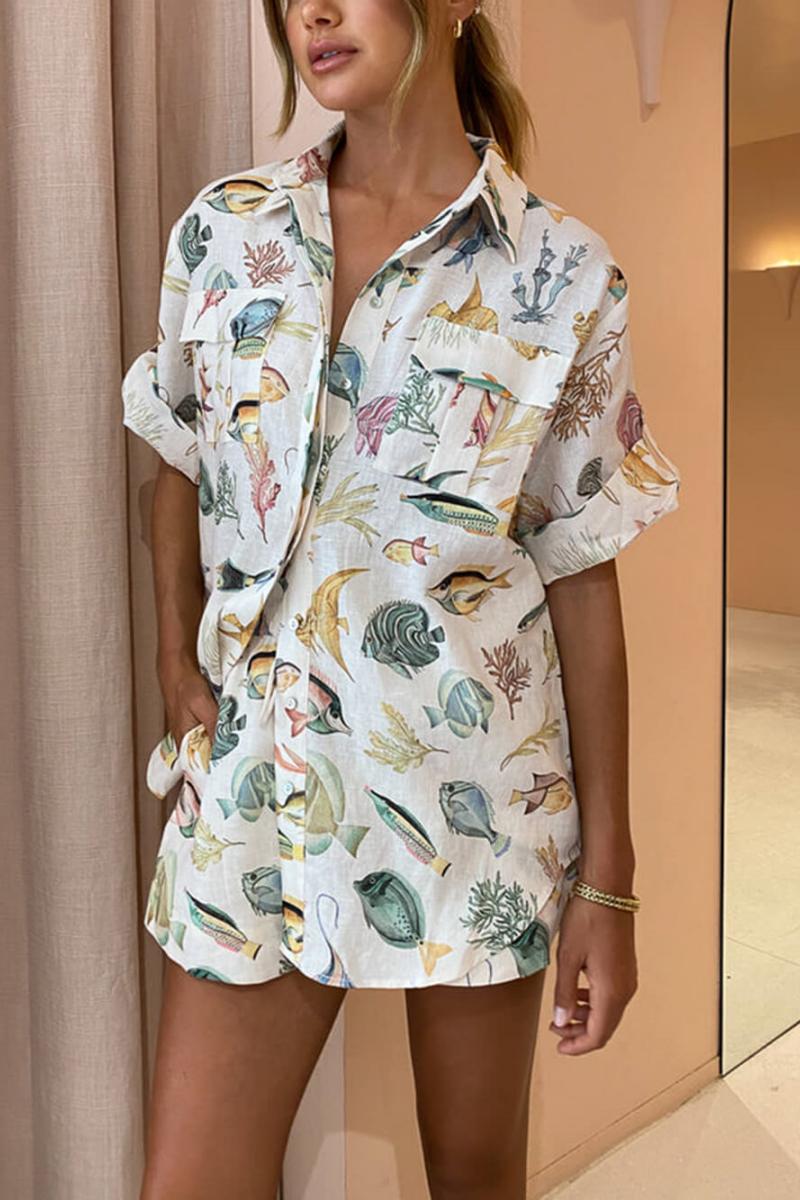 Completo Camicia e Shorts Stampa Pesci