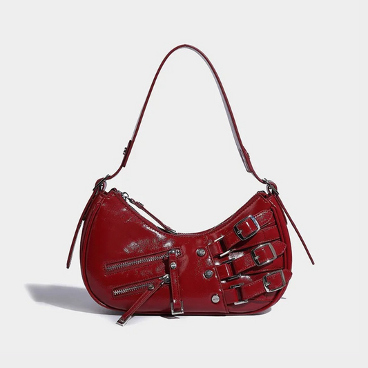 Borsa Baguette con Fibbie e Zip